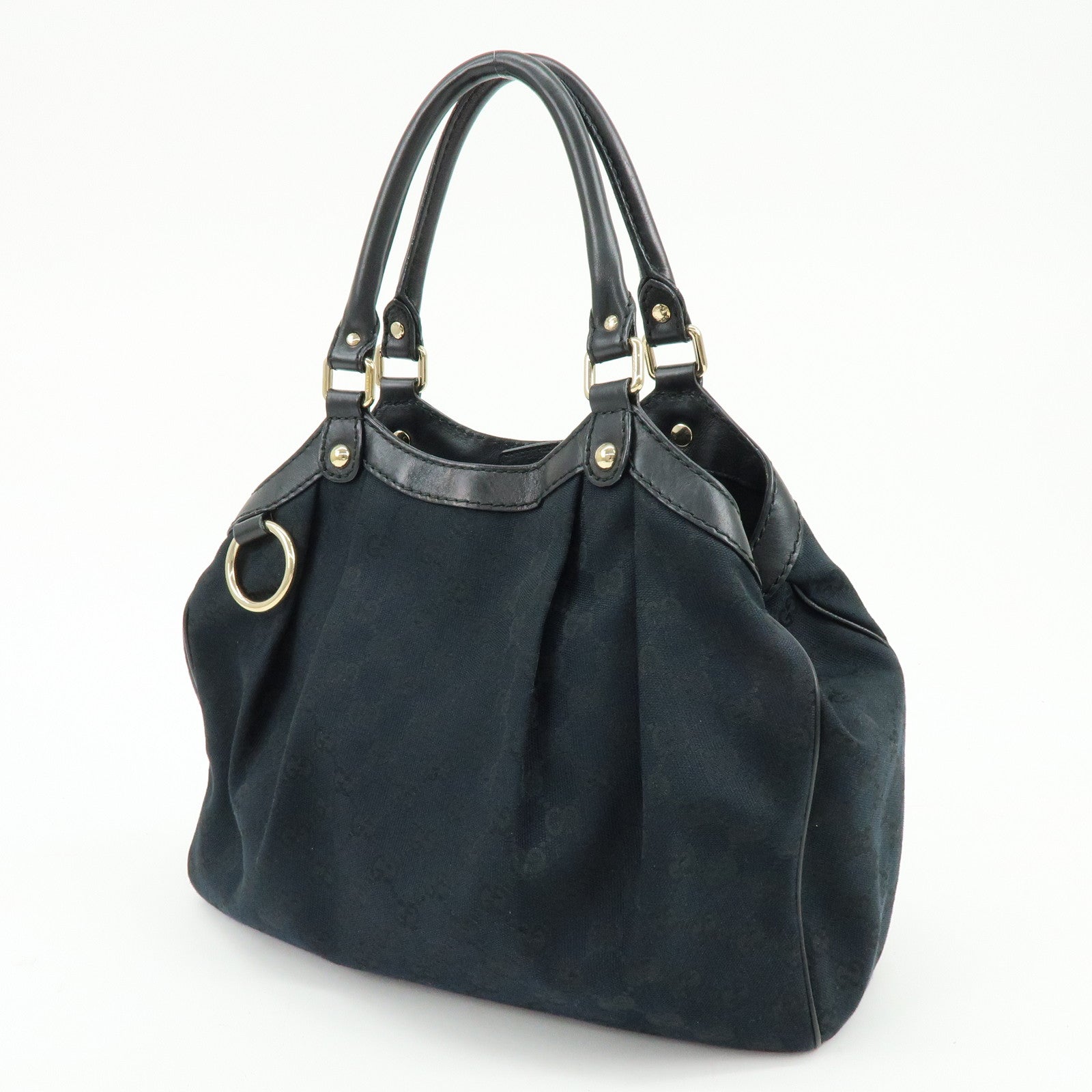 GUCCI Sukey GG Canvas Leather Tote Bag Hand Bag Black 211944