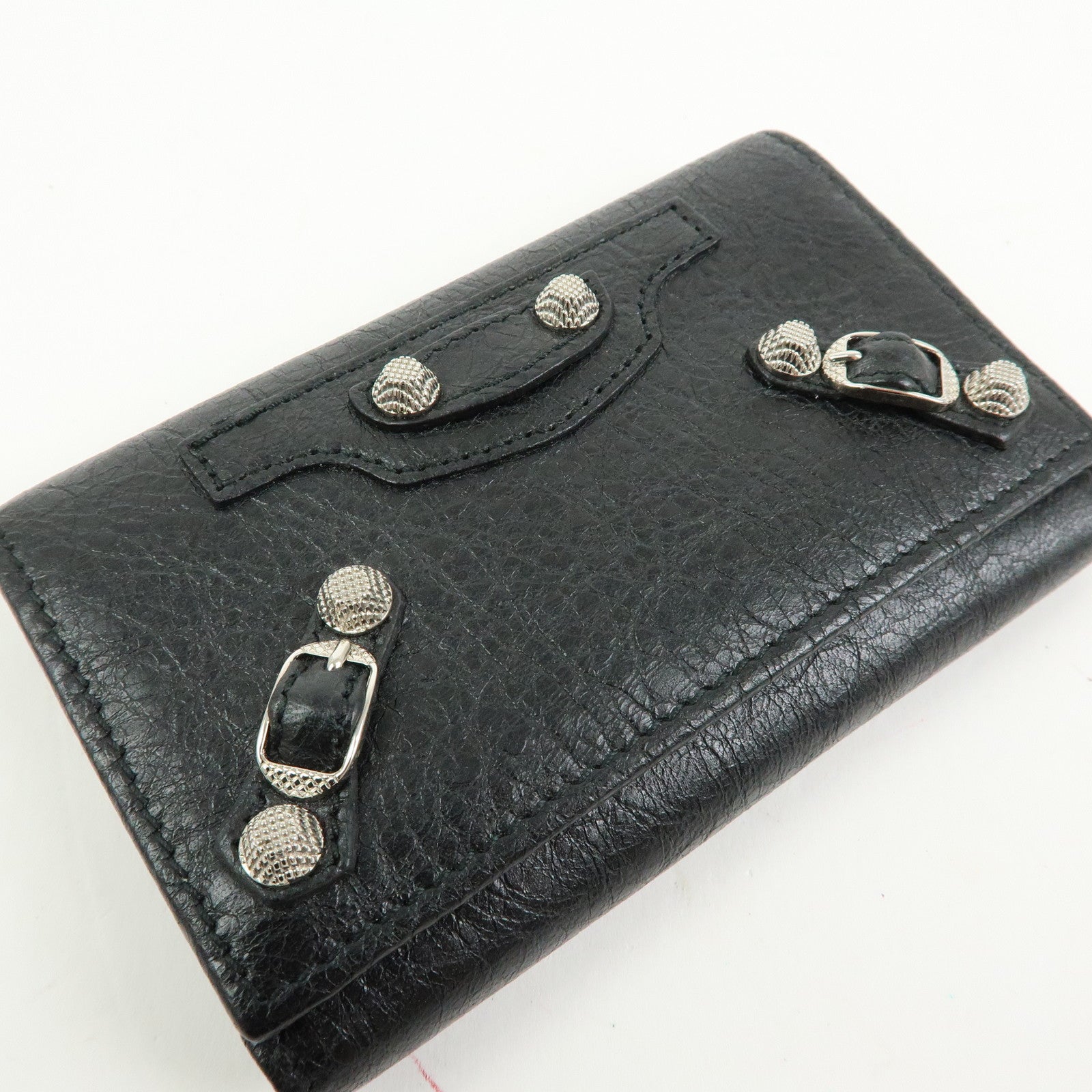 BALENCIAGA Leather Giant Osaka 6 Ring Key Case Key Holder Black 285377