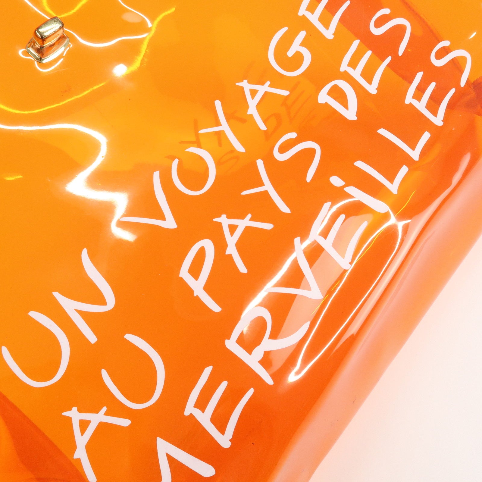 HERMES Vinyl Kelly Hand Bag Clear Orange Gold Hardware Used