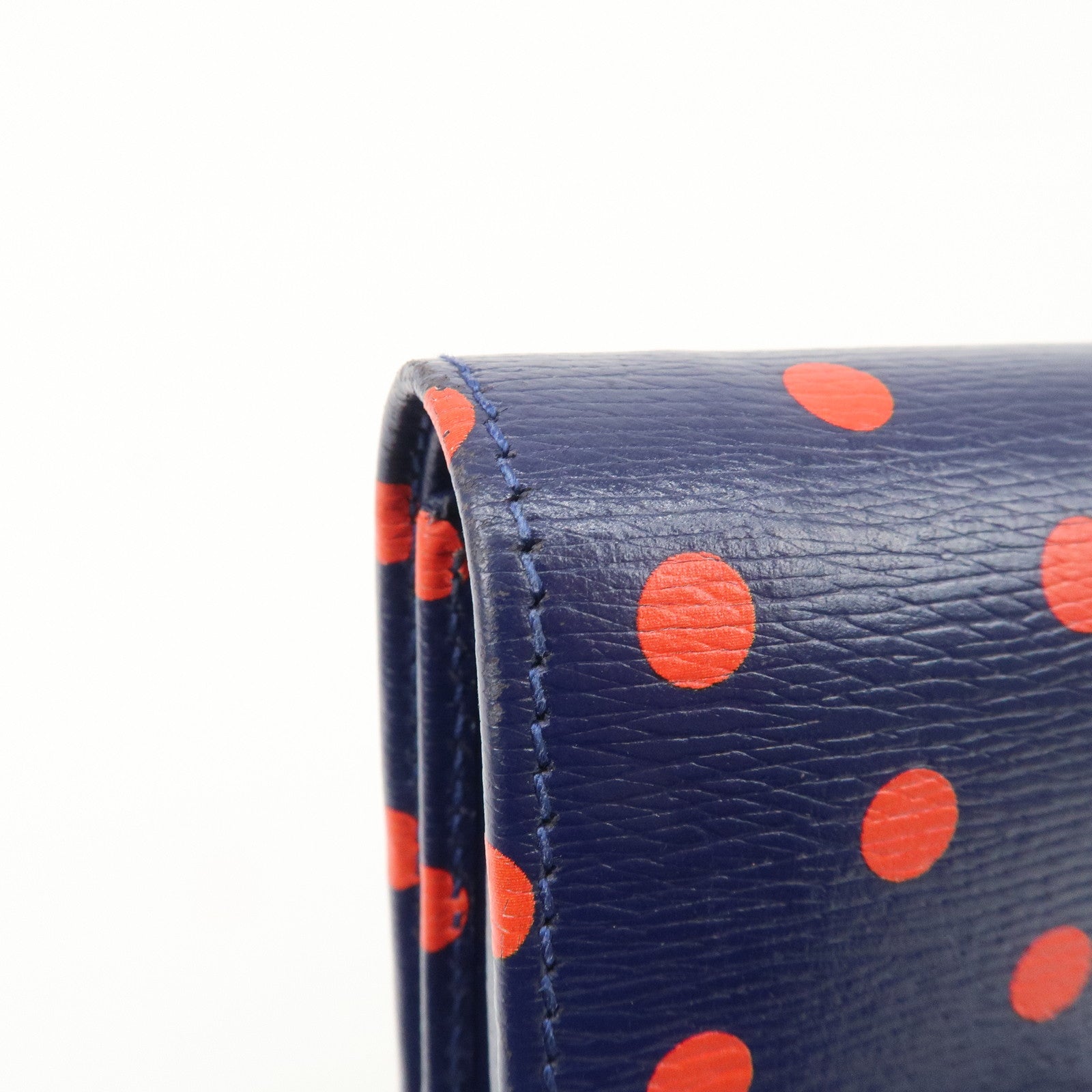 GUCCI Horsebit Dots Pattern Leather Bi-fold Wallet Navy Red 621891 Used