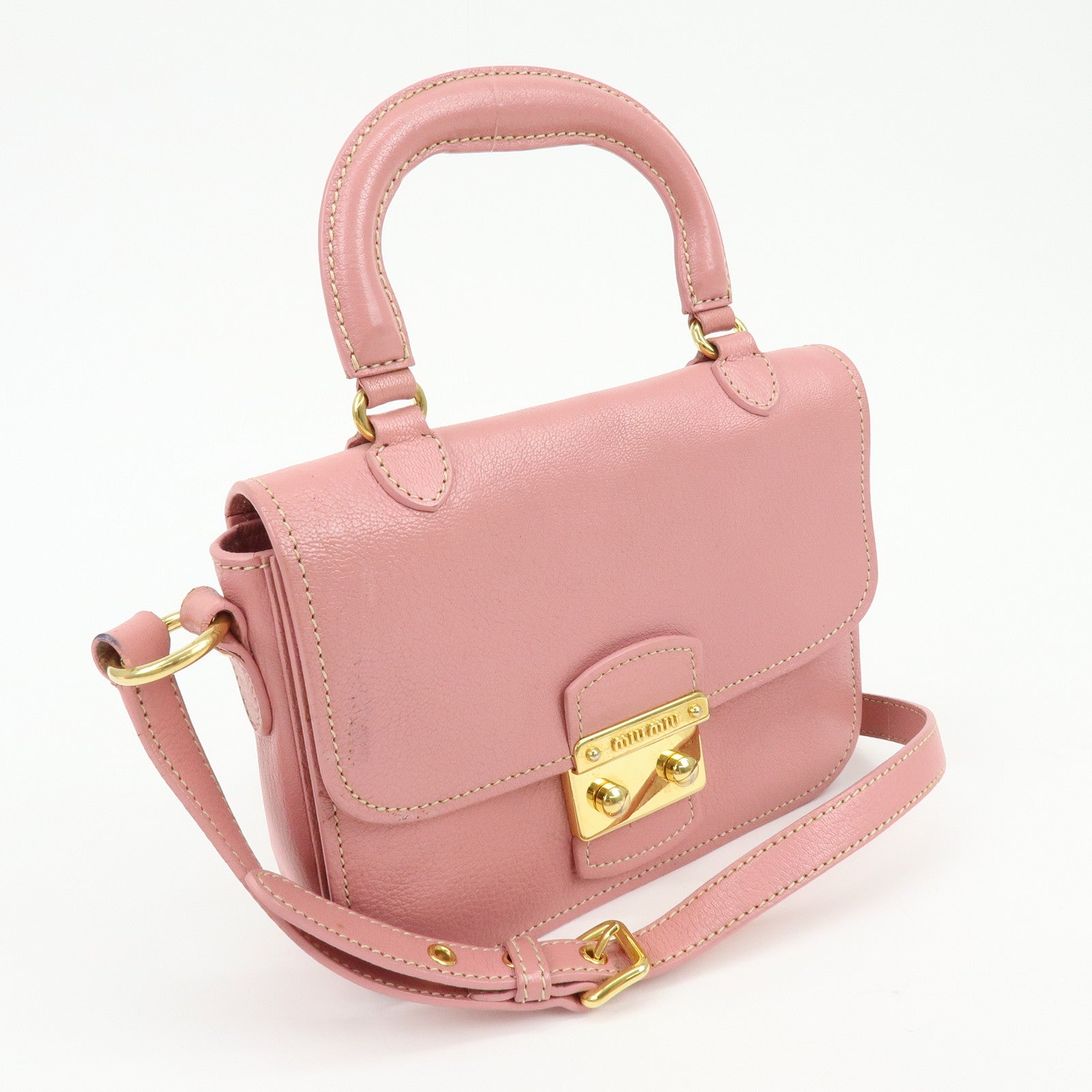 MIU MIU Madras Leather 2Way Bag Hand Bag Shoulder Bag Pink