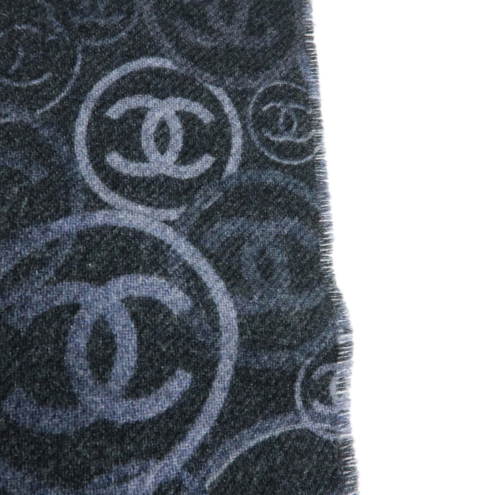 CHANEL COCO Mark Cashmere 100% Scarf Stole Shawl Navy