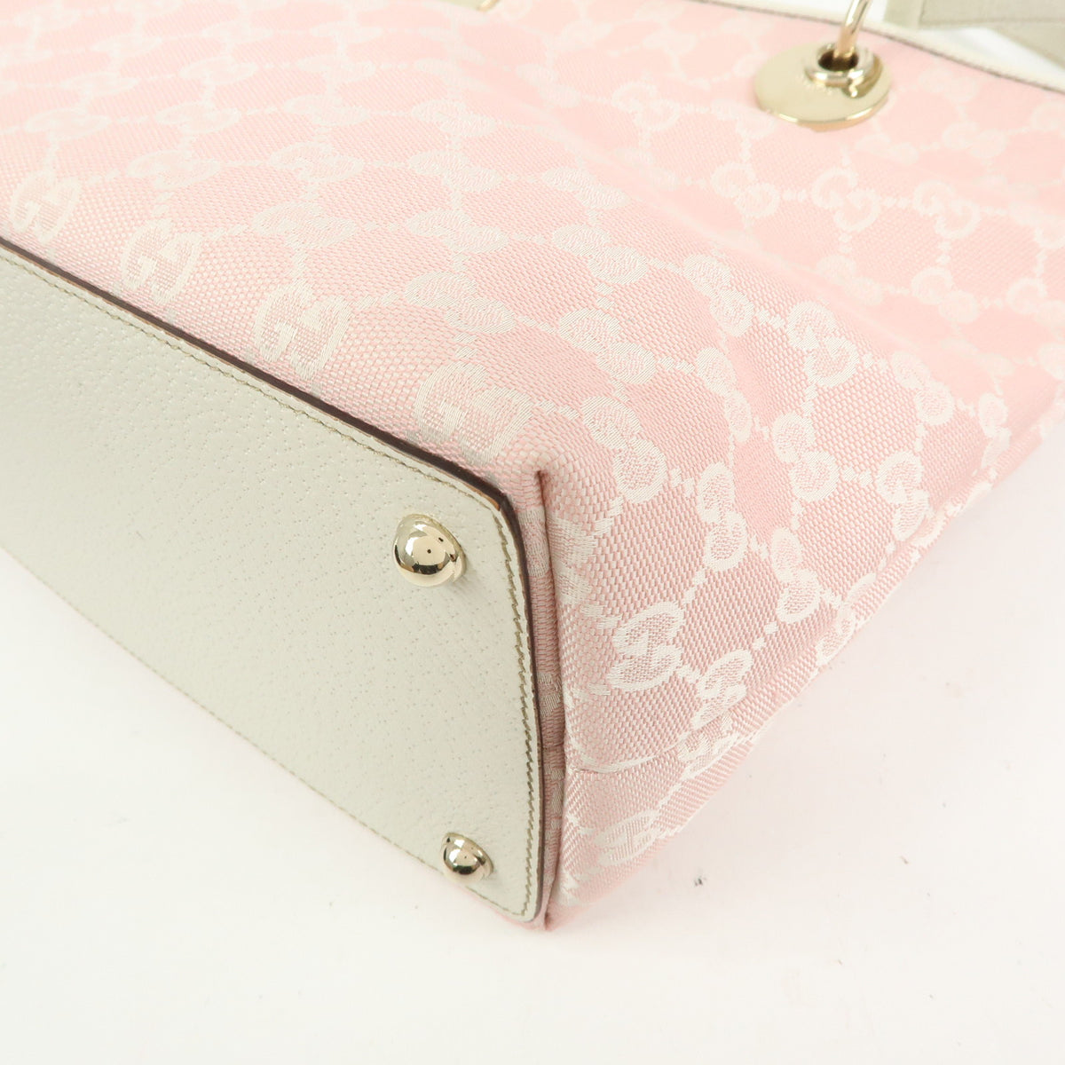 GUCCI GG Canvas Leather Tote Bag Shoulder Bag Pink White 139552