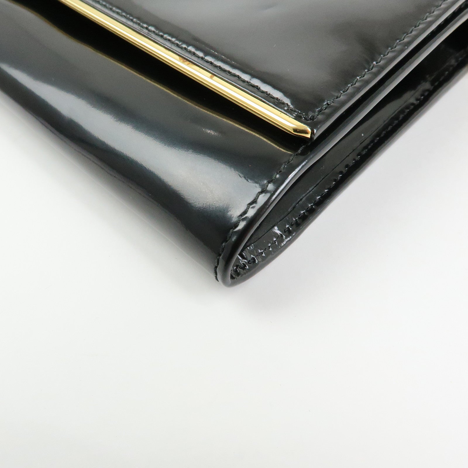 Prada Patent Leather Chain Long Wallet Shoulder Bag Black BT0920