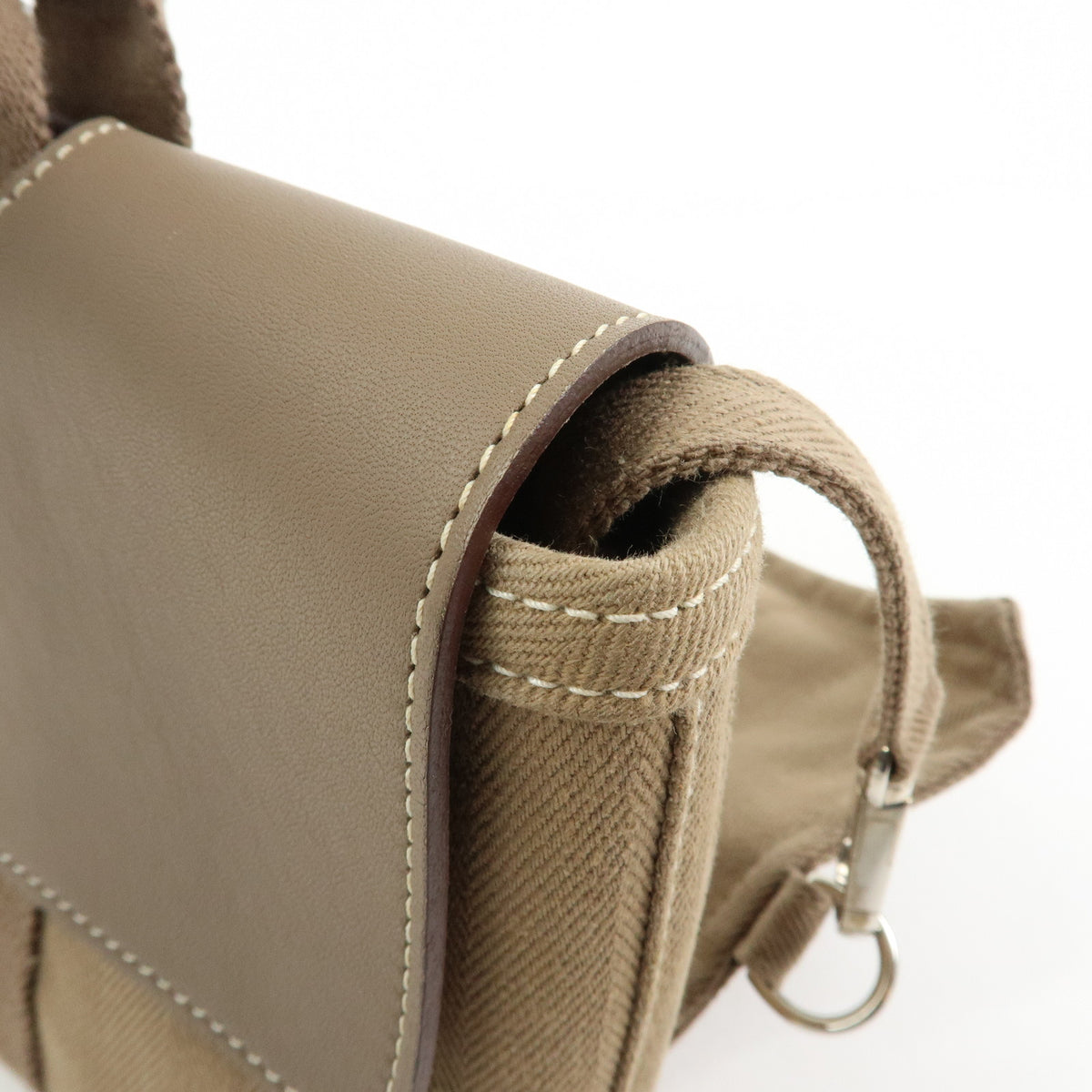 HERMES Valparaiso Long PM Calf Skin Tote Bag Hand Bag Etoupe