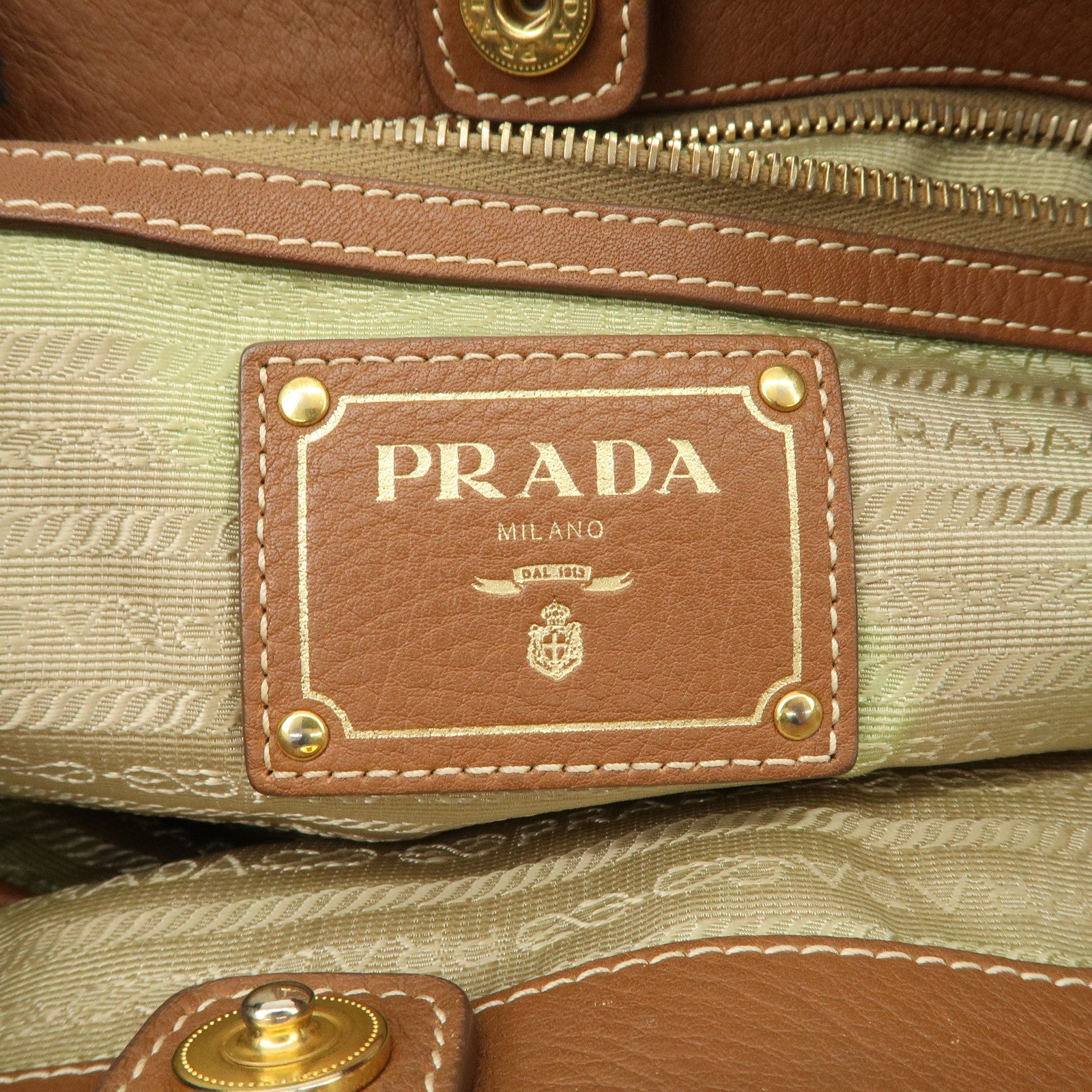 PRADA Logo Jacquard Leather Tote Bag Hand Bag Brown BR4635 Used