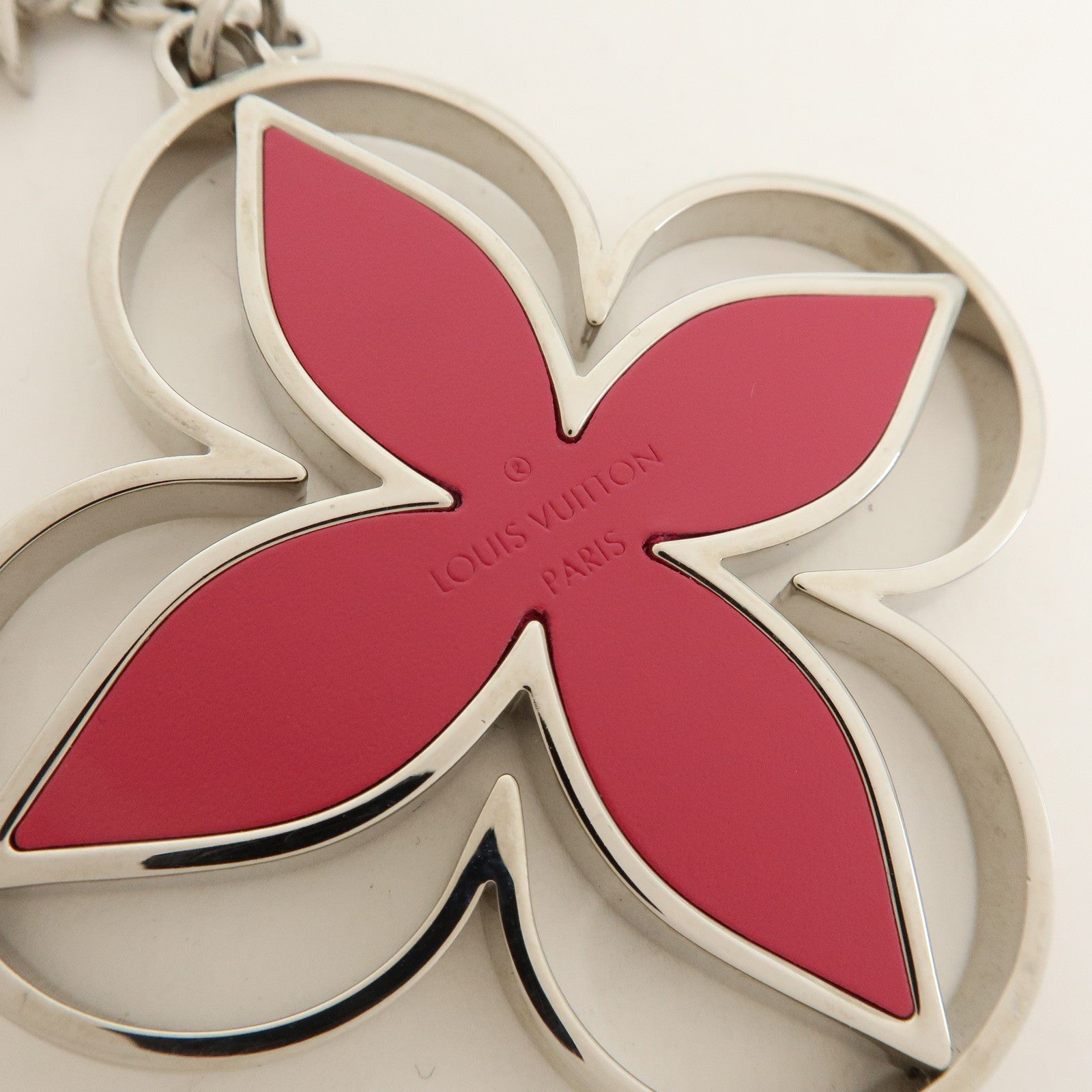 Louis Vuitton Epi Limy Metal Bag Charm Key Ring Silver Pink M61013