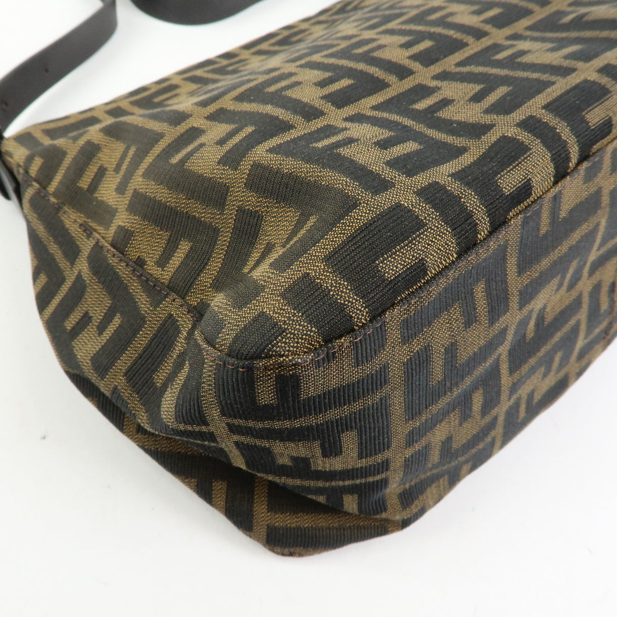 FENDI Mamma Baguette Zucca Canvas Leather Shoulder Bag Brown 8BR001