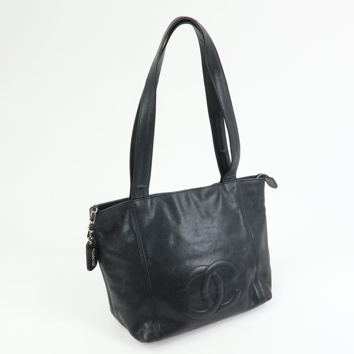 CHANEL COCO Mark Caviarskin Tote Bag Shoulder Bag Black Silver
