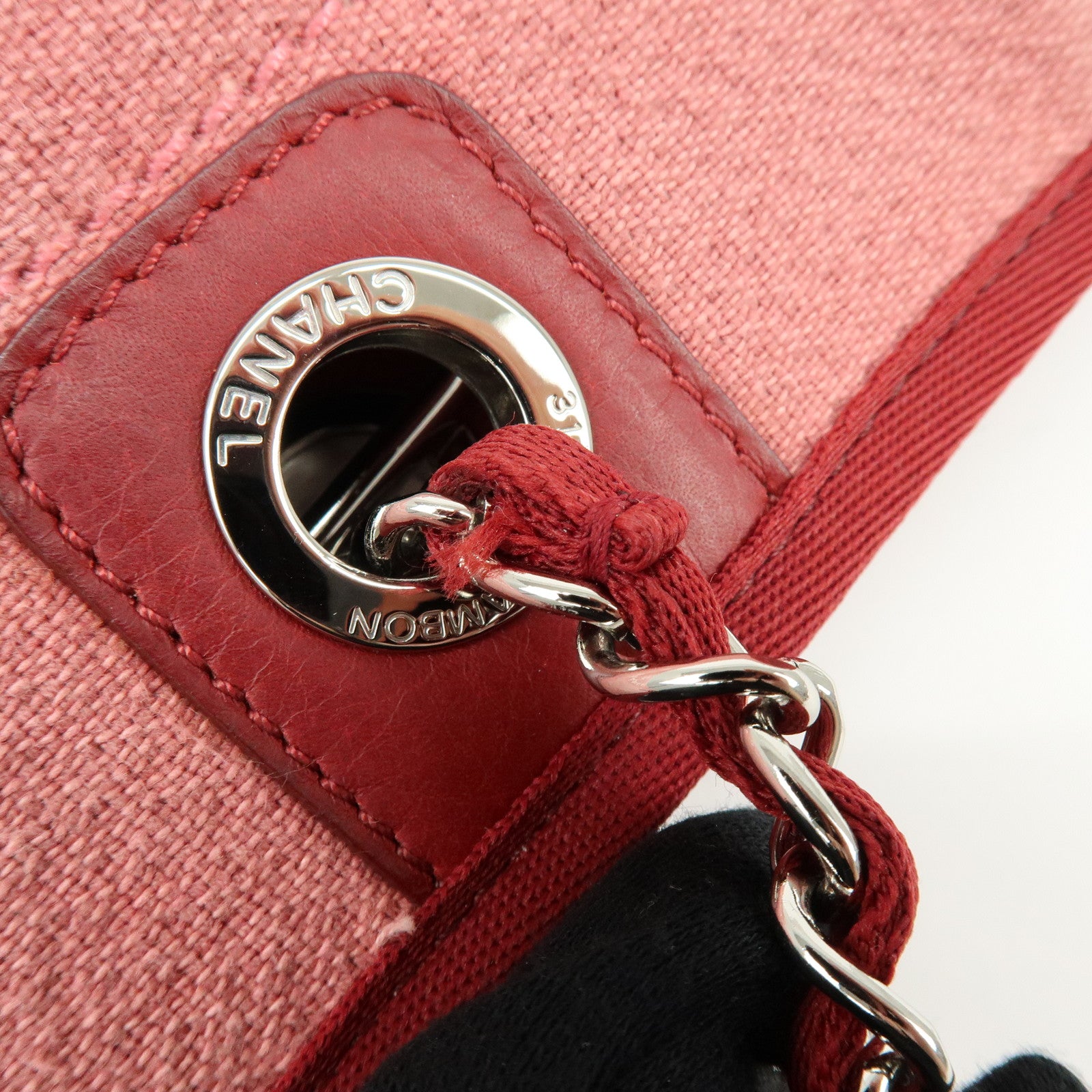 CHANEL Deauville MM Canvas Leather Chain Tote Bag Shoulder Bag A67001