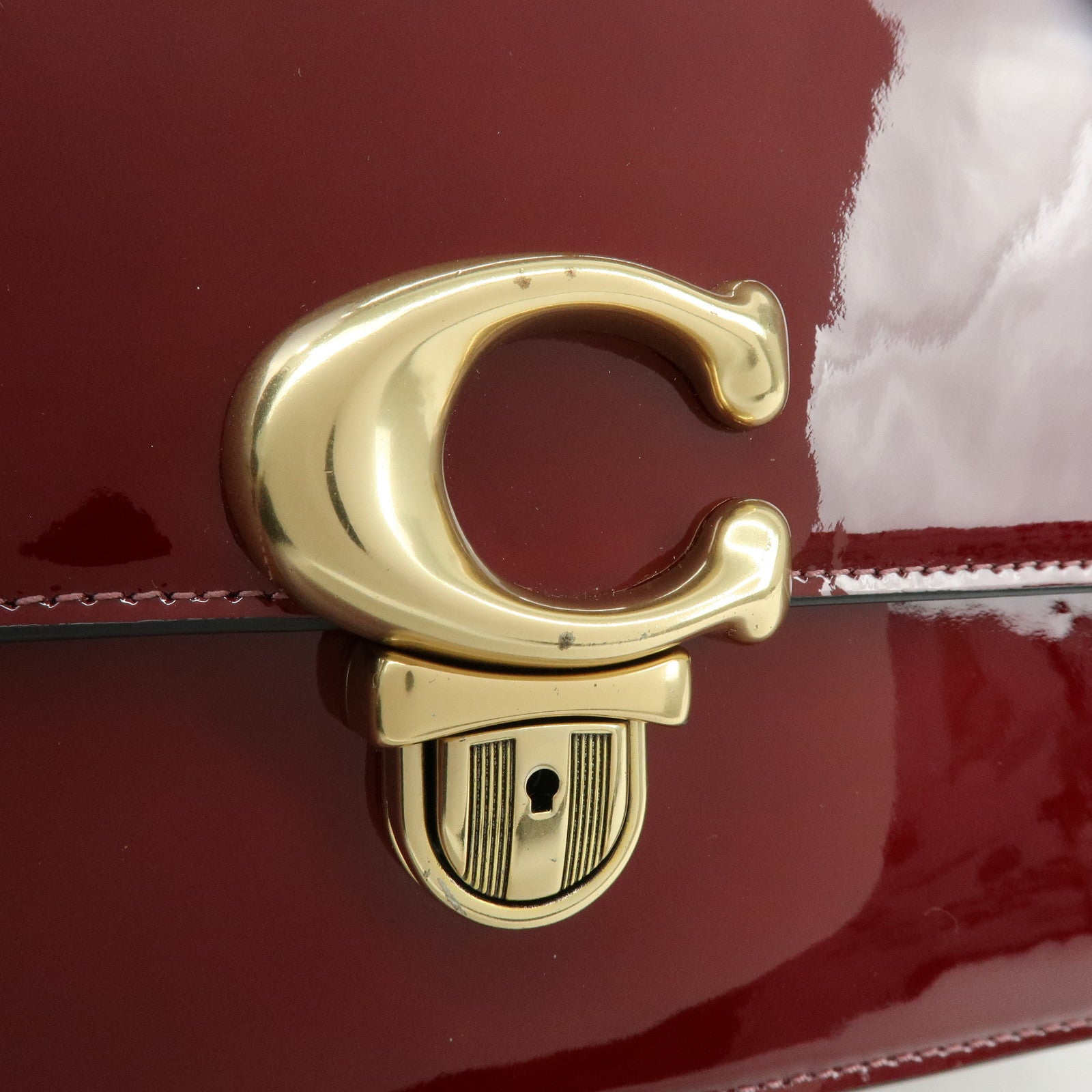 COACH Studio Signature C Patent Leather Shoulder Bag Bordeaux