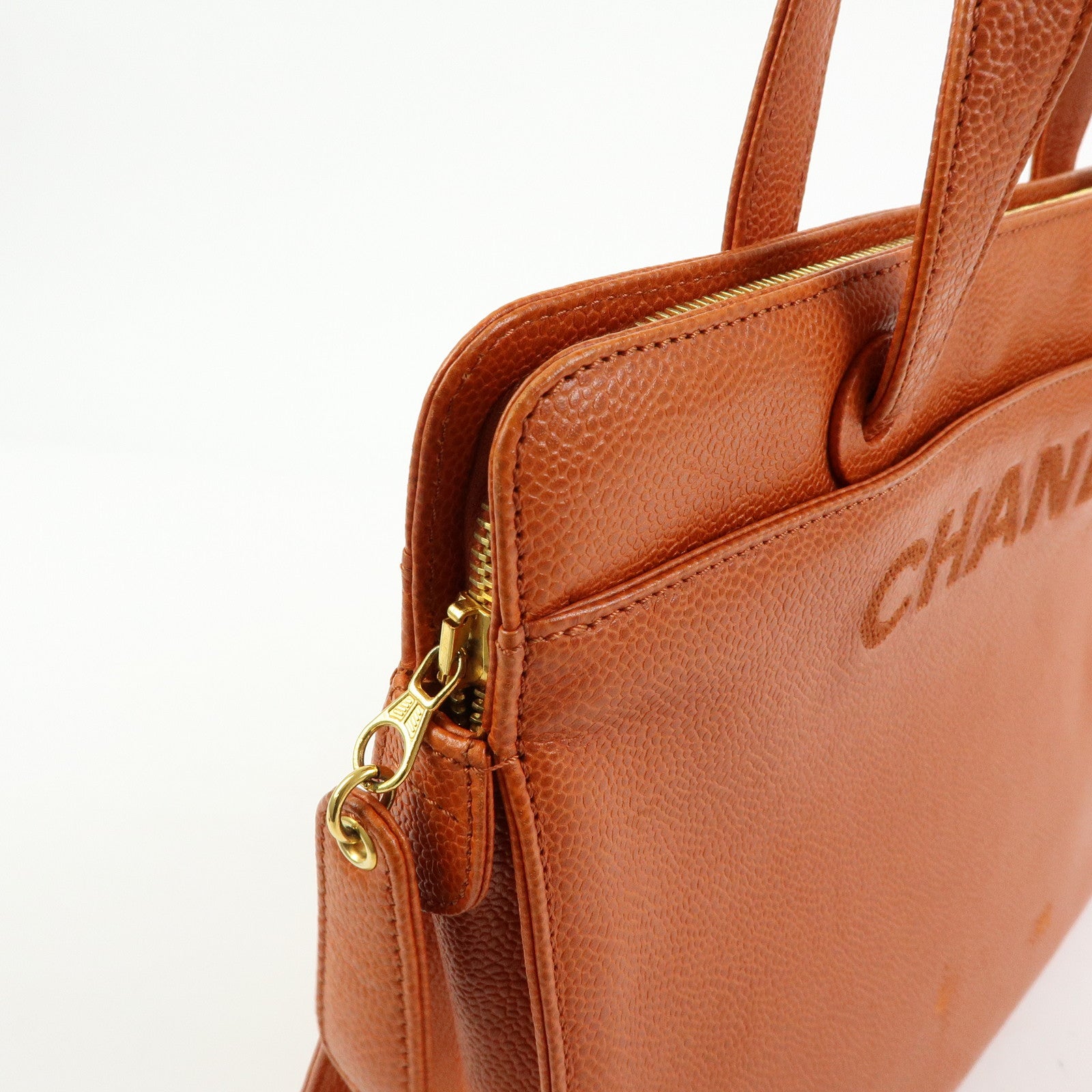CHANEL Caviarskin Tote Bag Hand Bag Orange