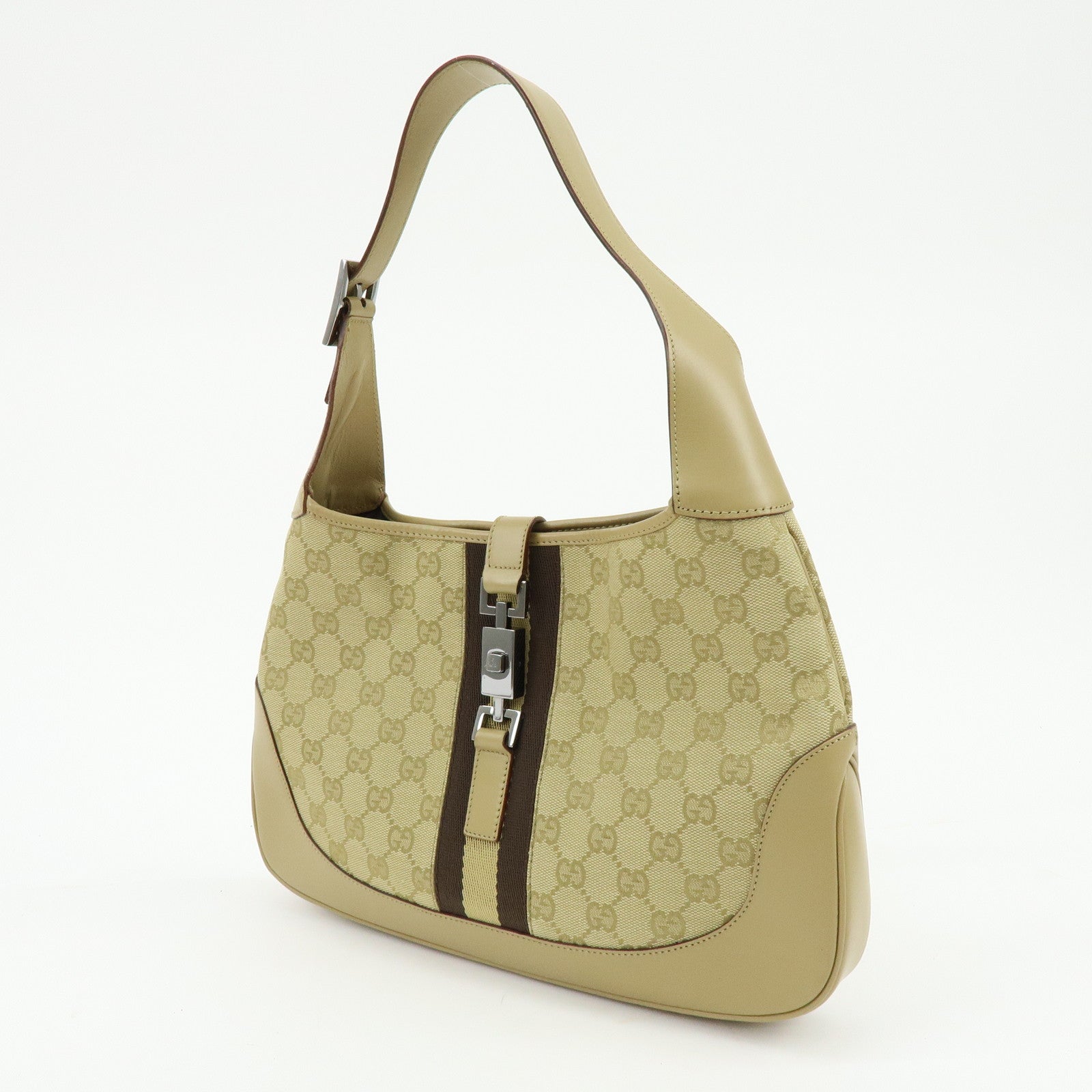 GUCCI Jackie Sherry GG Canvas Leather Shoulder Bag Beige 00963 001998