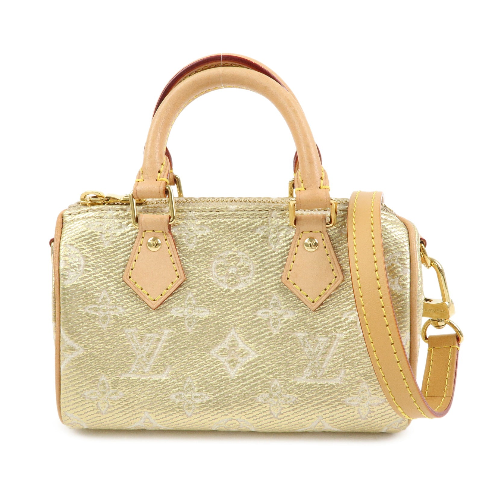 Louis Vuitton ゴールド ハンドバッグ Louis Vuitton Monogram Jaquard Nano Speedy Hand Bag & Strap Gold M8224