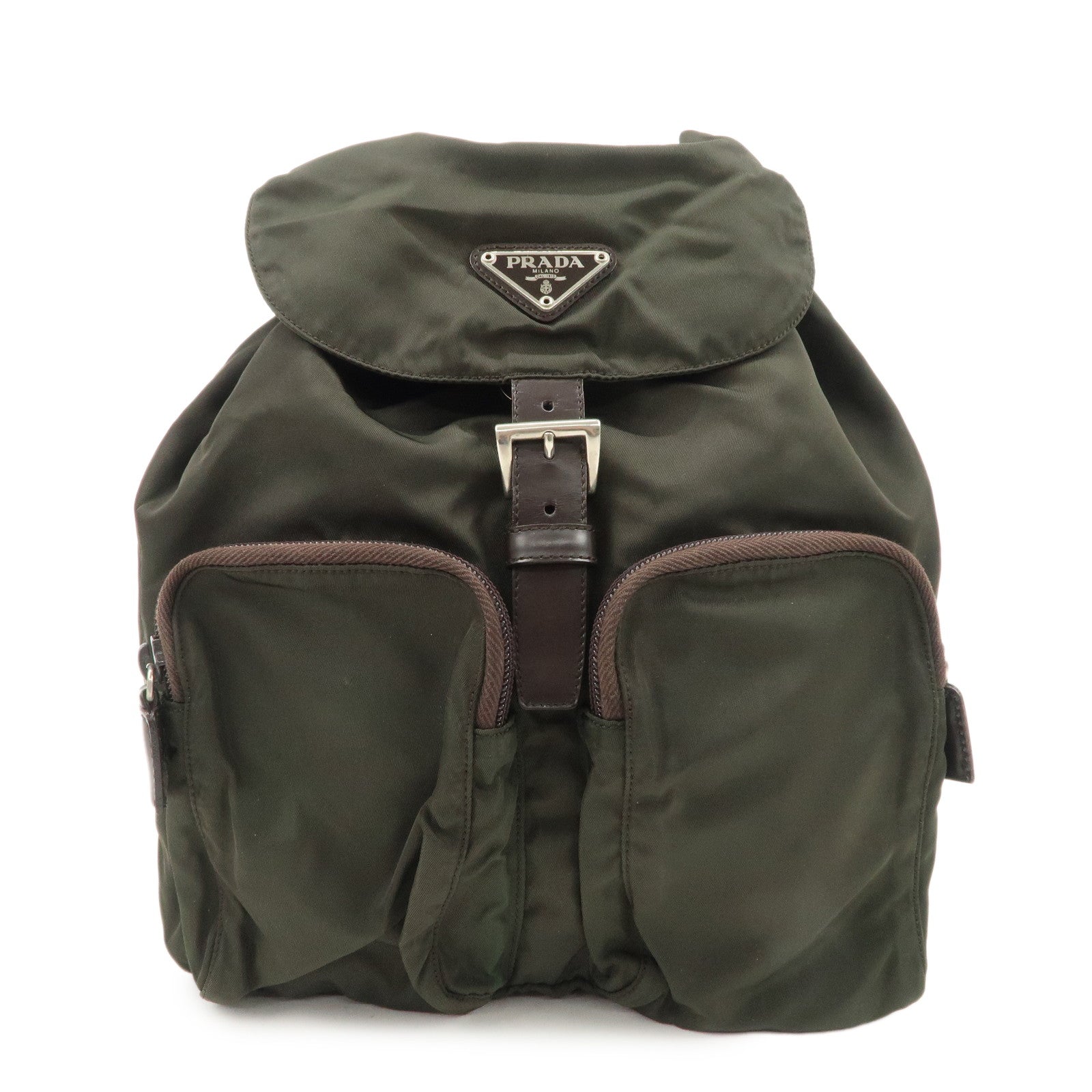 PRADA Triangle Logo Leather Nylon BackPack B5885F Used