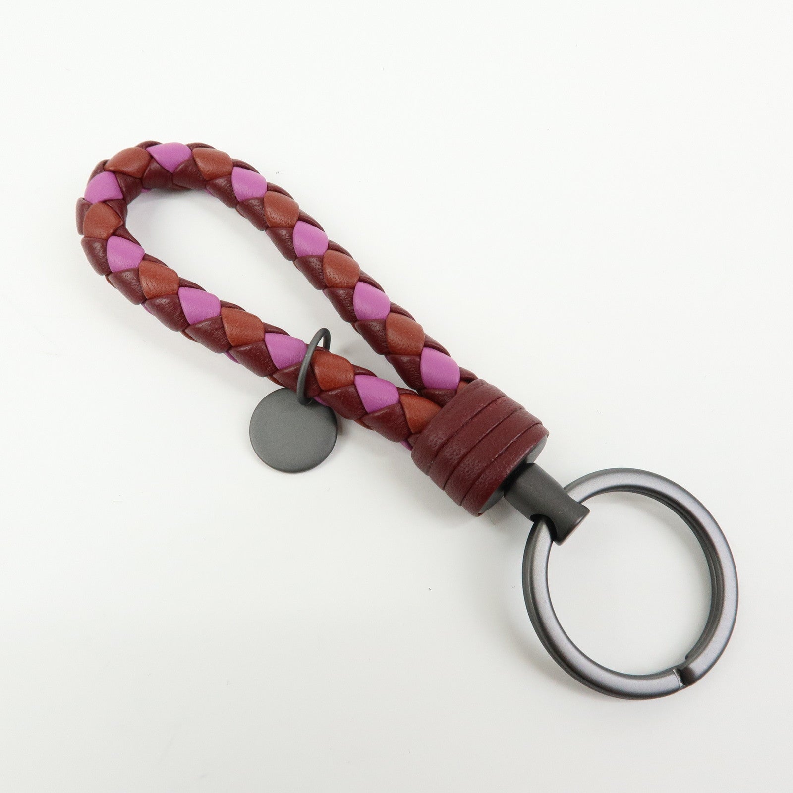 BOTTEGA VENETA Intrecciato Leather Bag Charm Key Chain Bordeaux
