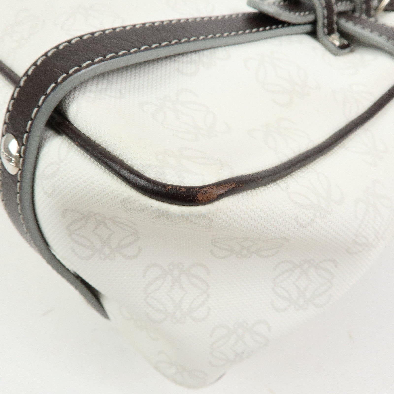LOEWE Anagram PVC Leather Hand Bag Boston Bag White Dark Brown