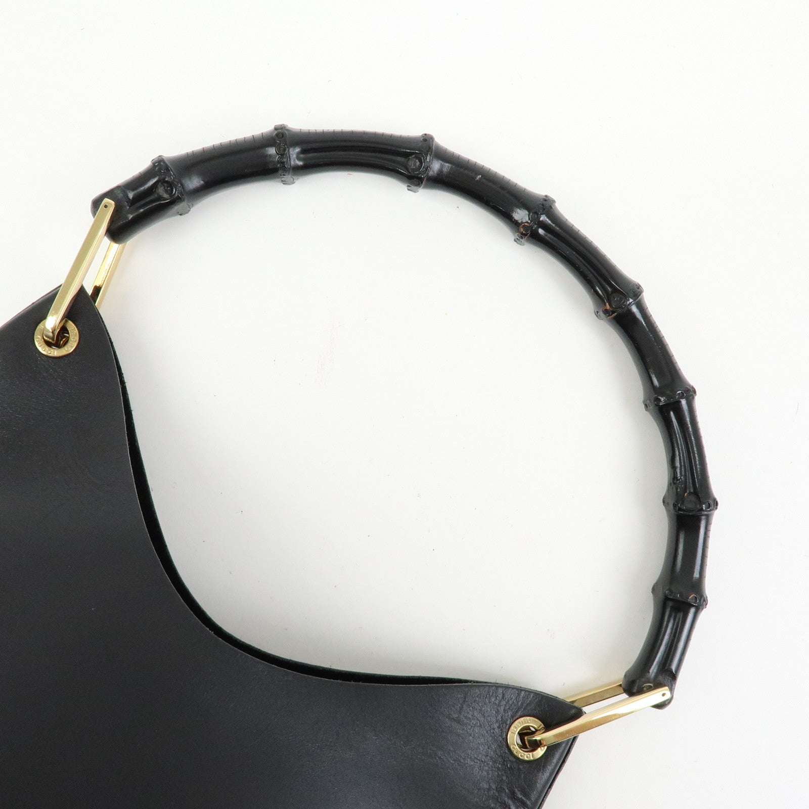 GUCCI Bamboo Leather Shoulder Bag Hand Bag Black 001.2058.1883.0
