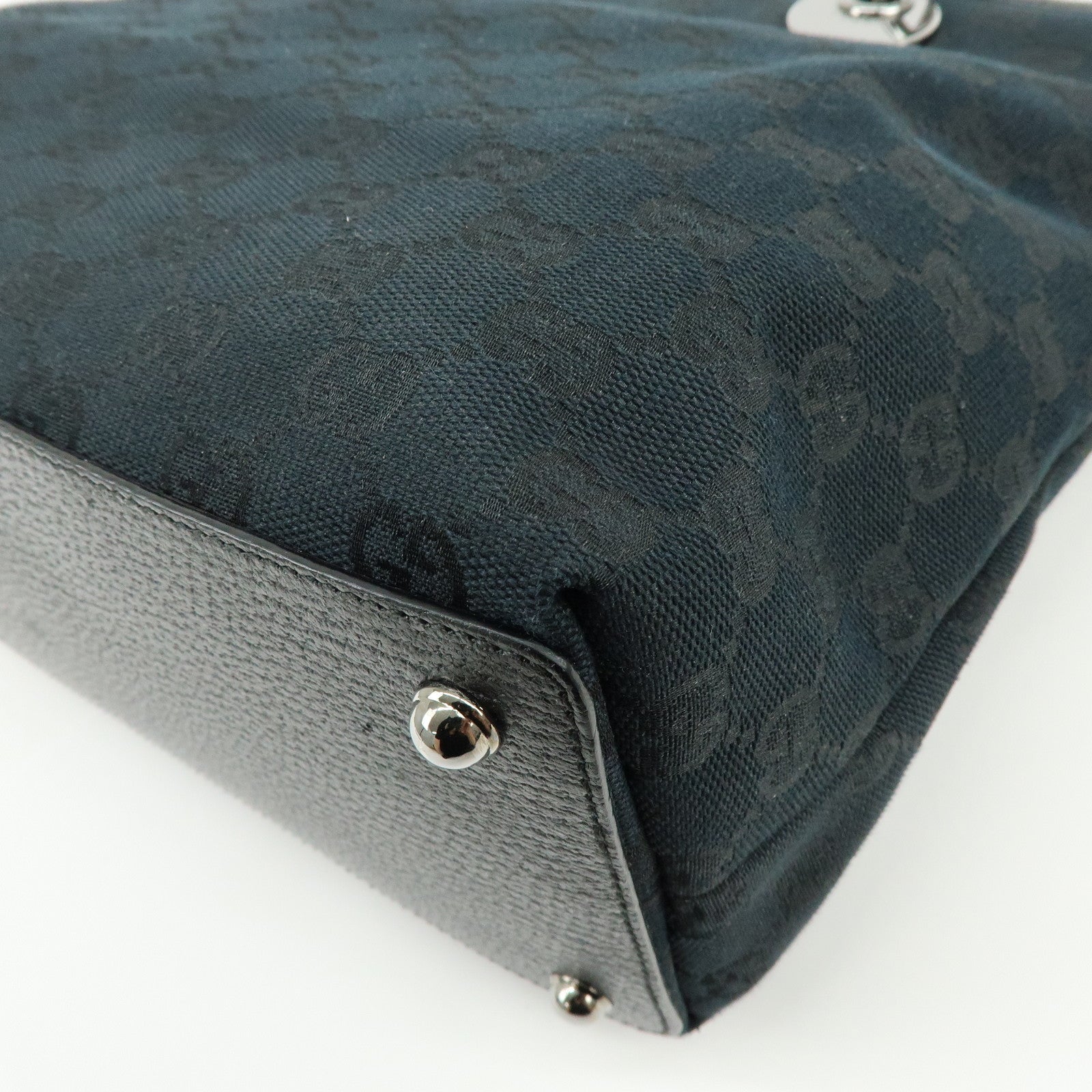 GUCCI GG Canvas Leather Tote Bag Shoulder Bag Black 139552
