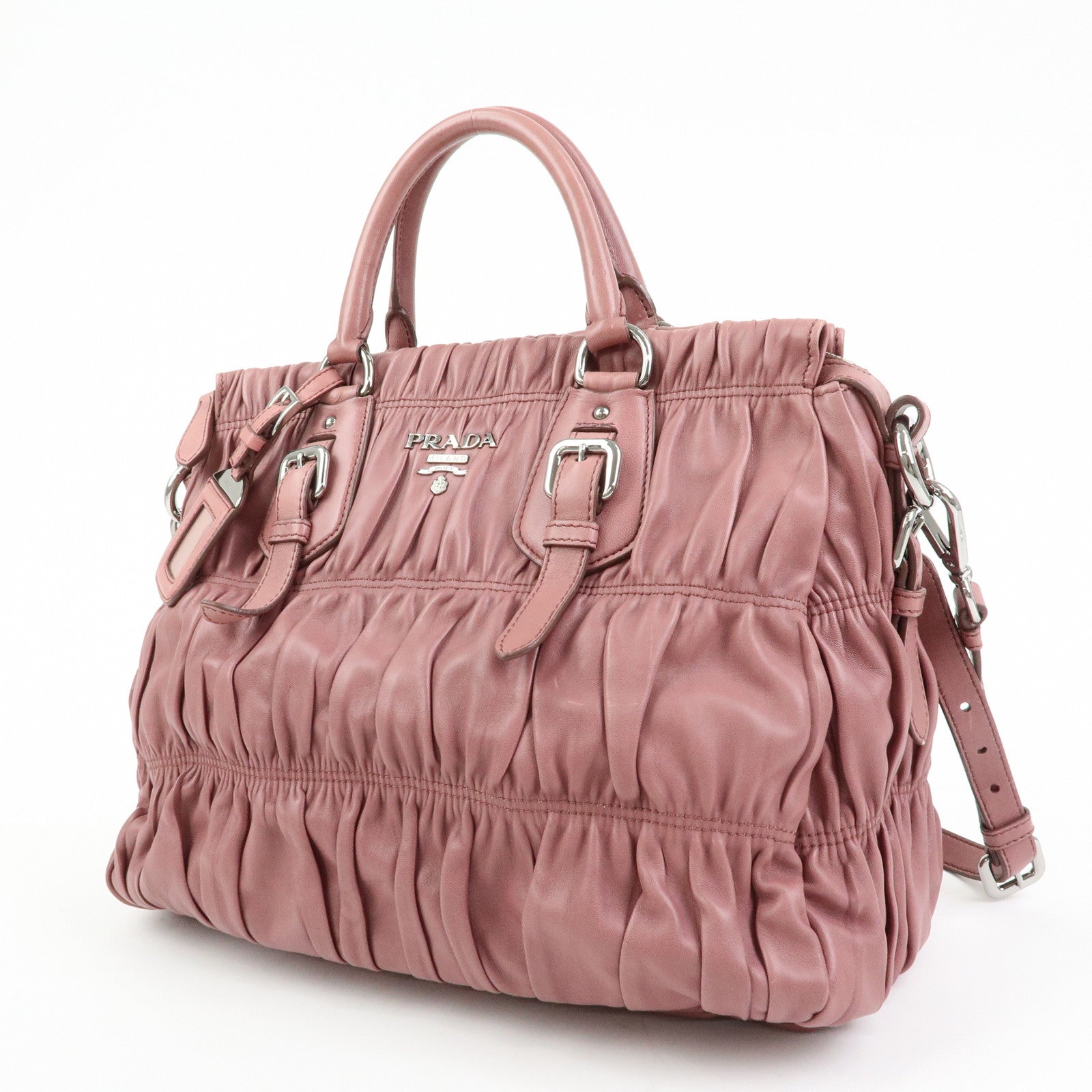 PRADA Logo Nappa Leather 2Way Bag Hand Bag Shoulder Bag Pink