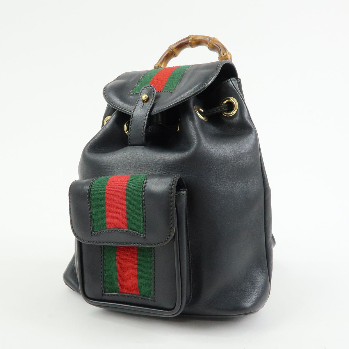 GUCCI Bamboo Sherry Leather Backpack Rucksack Black 003・2058・0044
