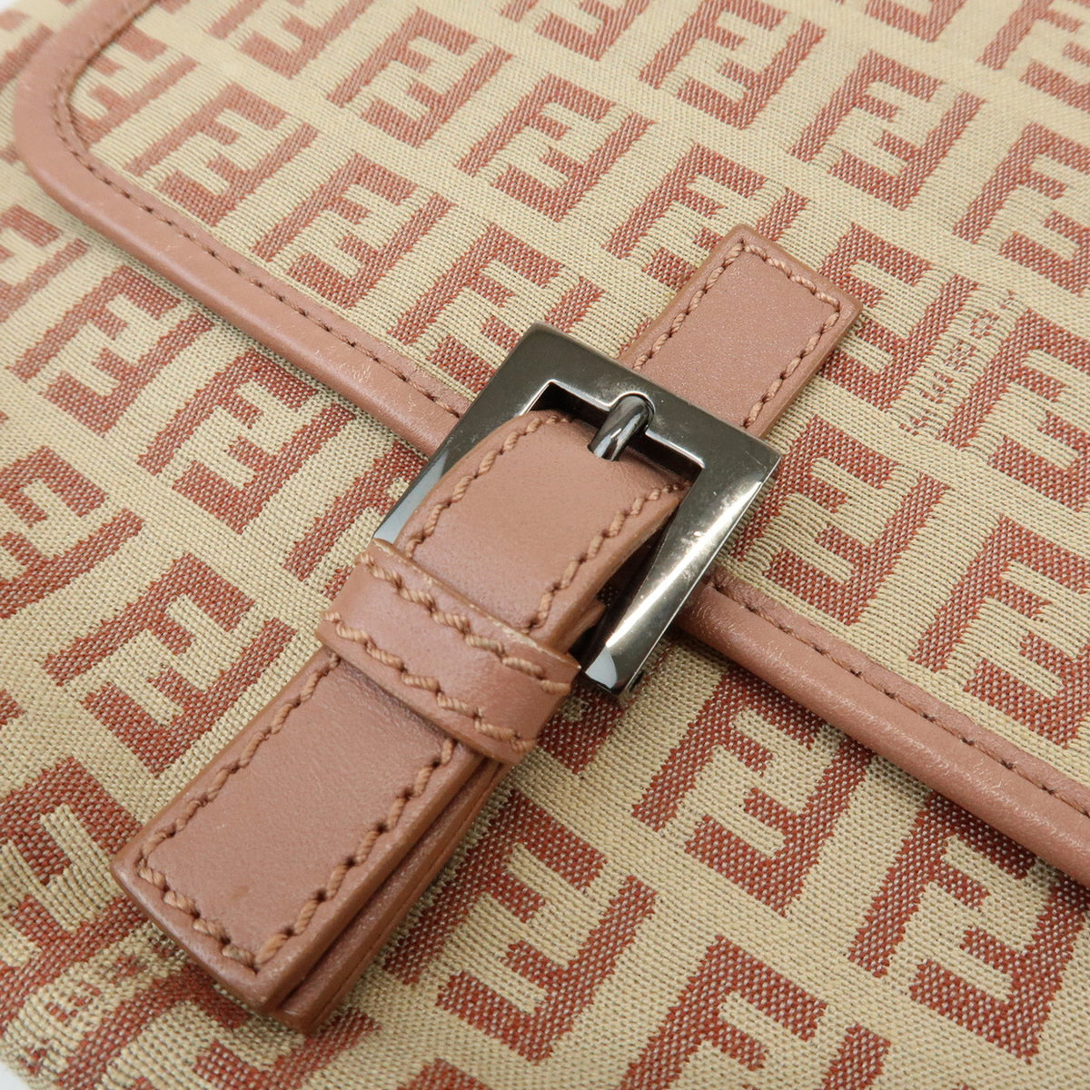 FENDI Zucchino Canvas Leather Shoulder Crossbody Bag Beige Pink 8BT052