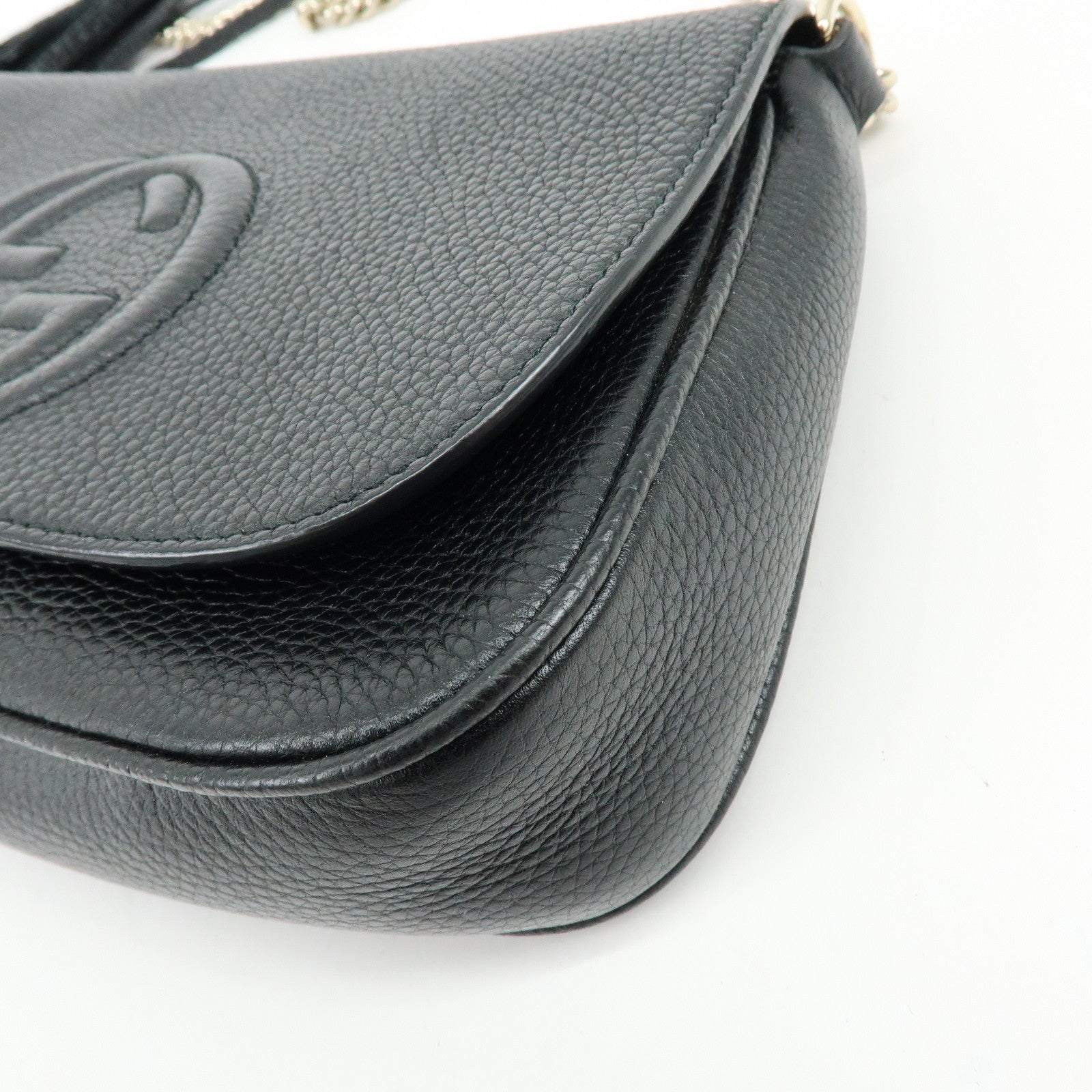 GUCCI SOHO Interlocking G Leather Chain Shoulder Bag Black 536224