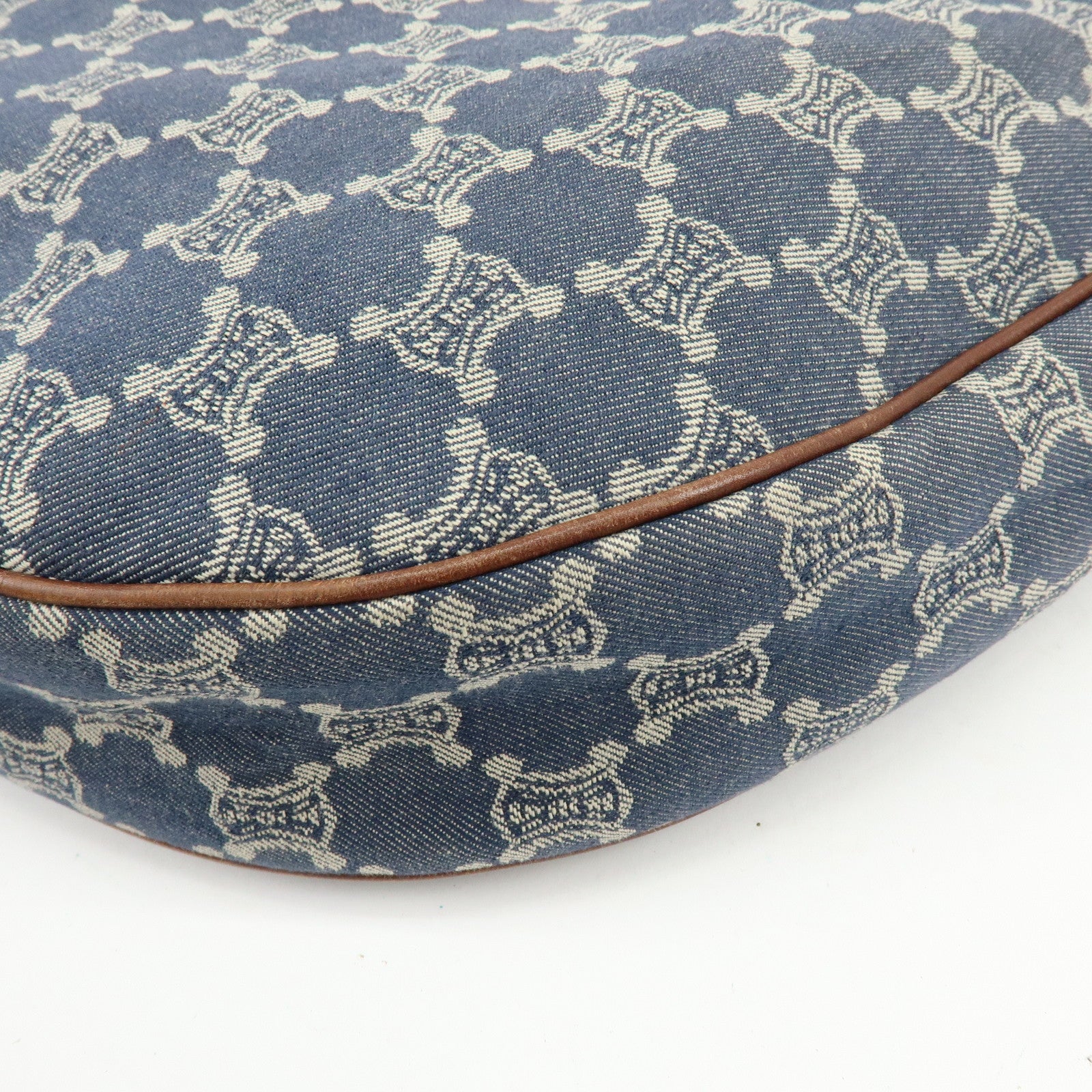 CELINE Macadam Denim Leather Shoulder Crossbody Bag Indigo Blue Brown