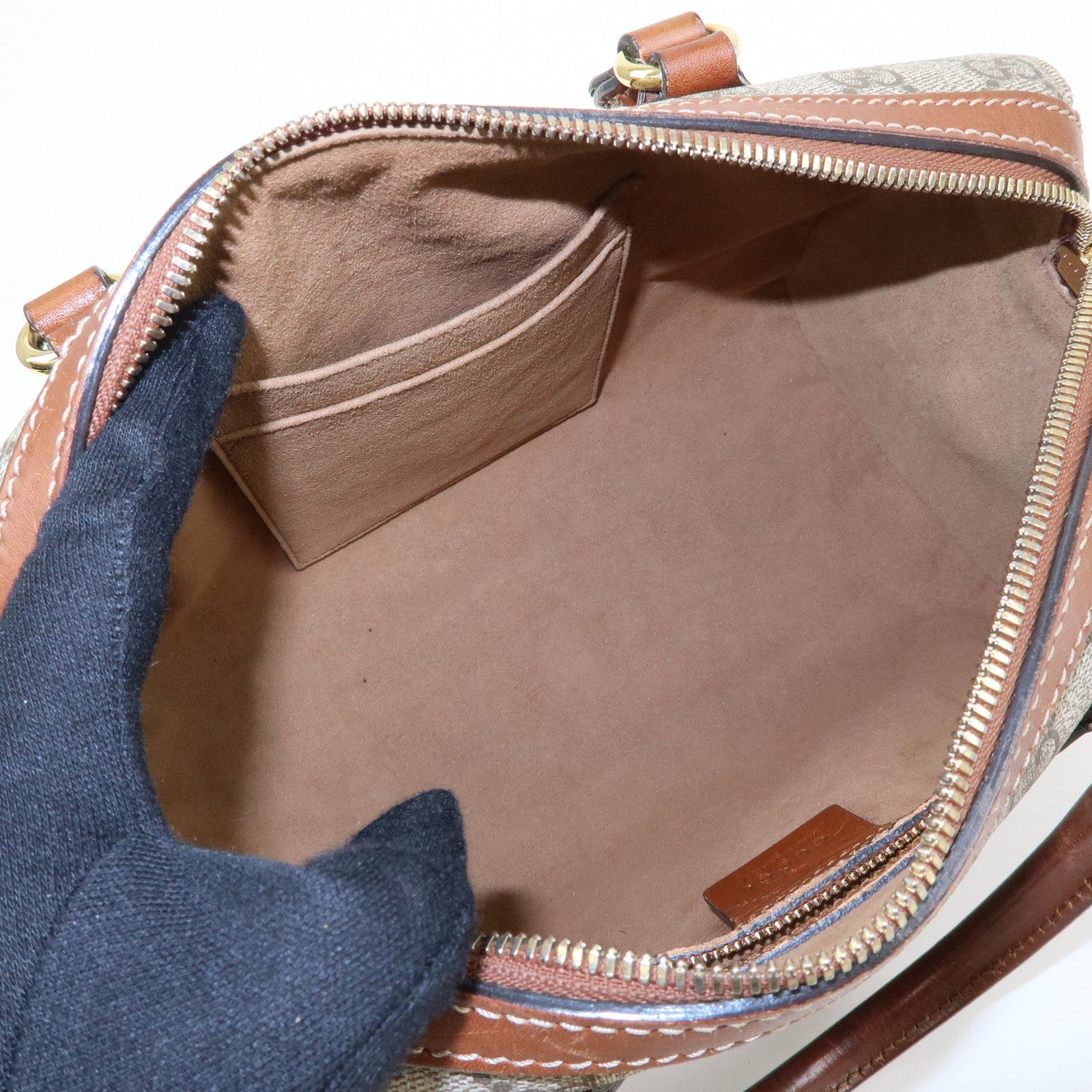 GUCCI GG Supreme Leather 2Way Bag Boston Bag Shoulder Bag Brown 409529
