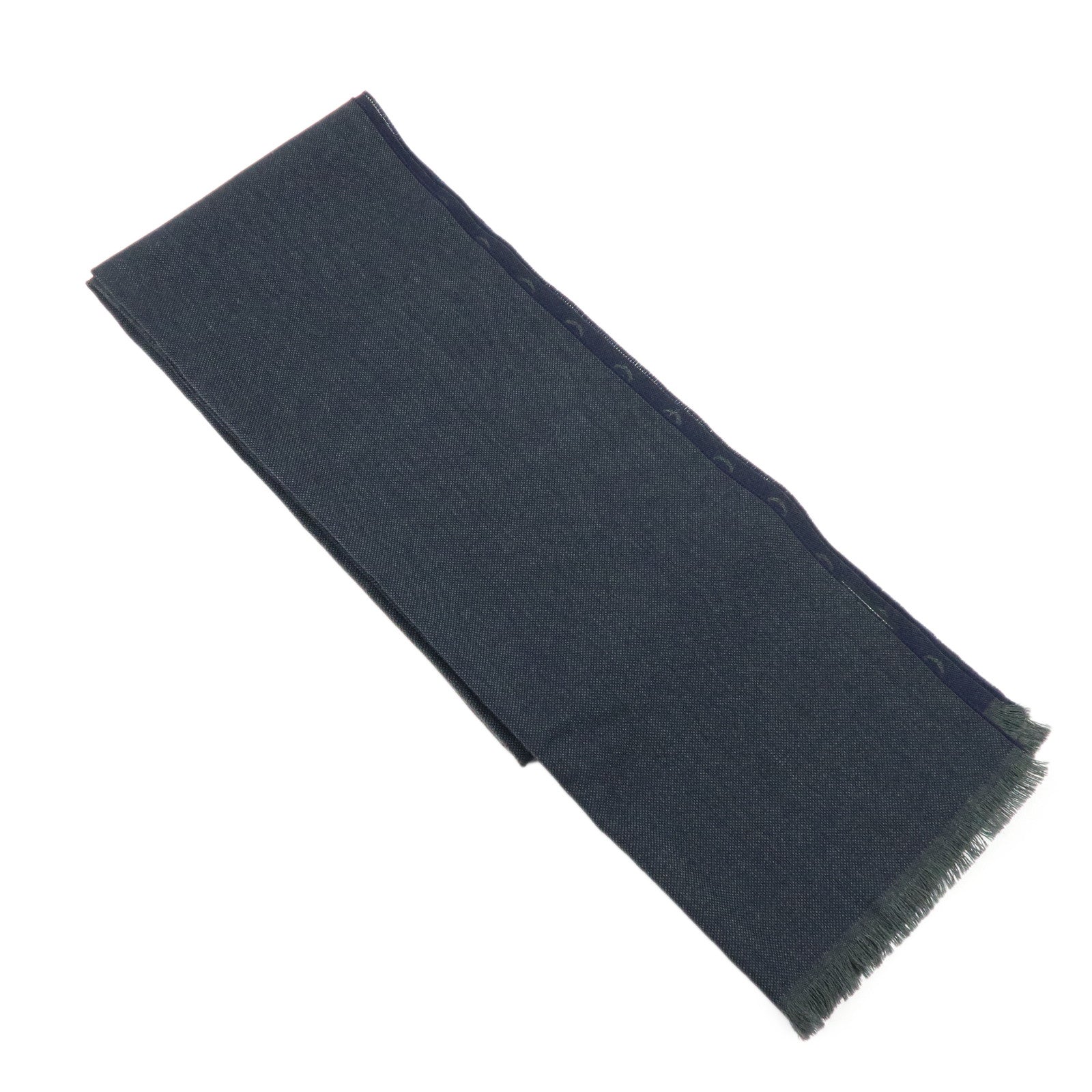GUCCI GG Monogram Wool100% Scarf Stole Navy Dark Green