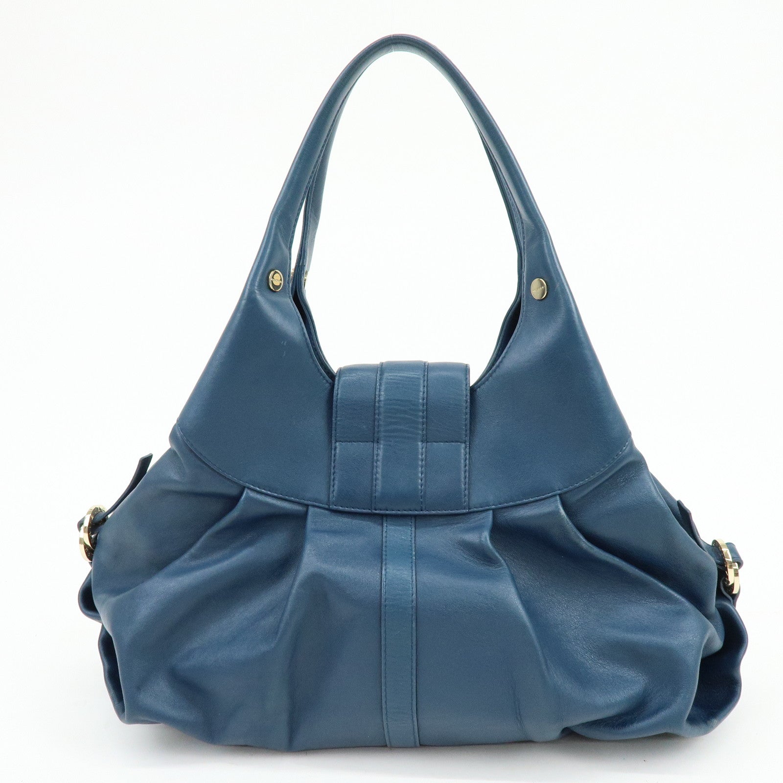 BVLGARI Chandra Leather Shoulder Bag Double Circle Ring Turquoise Blue
