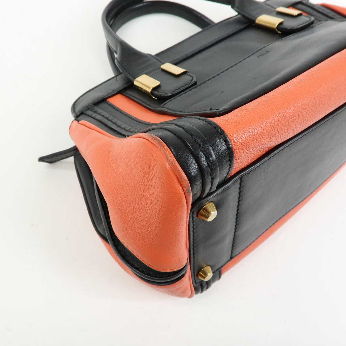 Chloe Logo Alice Leather 2Way Bag Hand Bag Shoulder Bag Orange Black