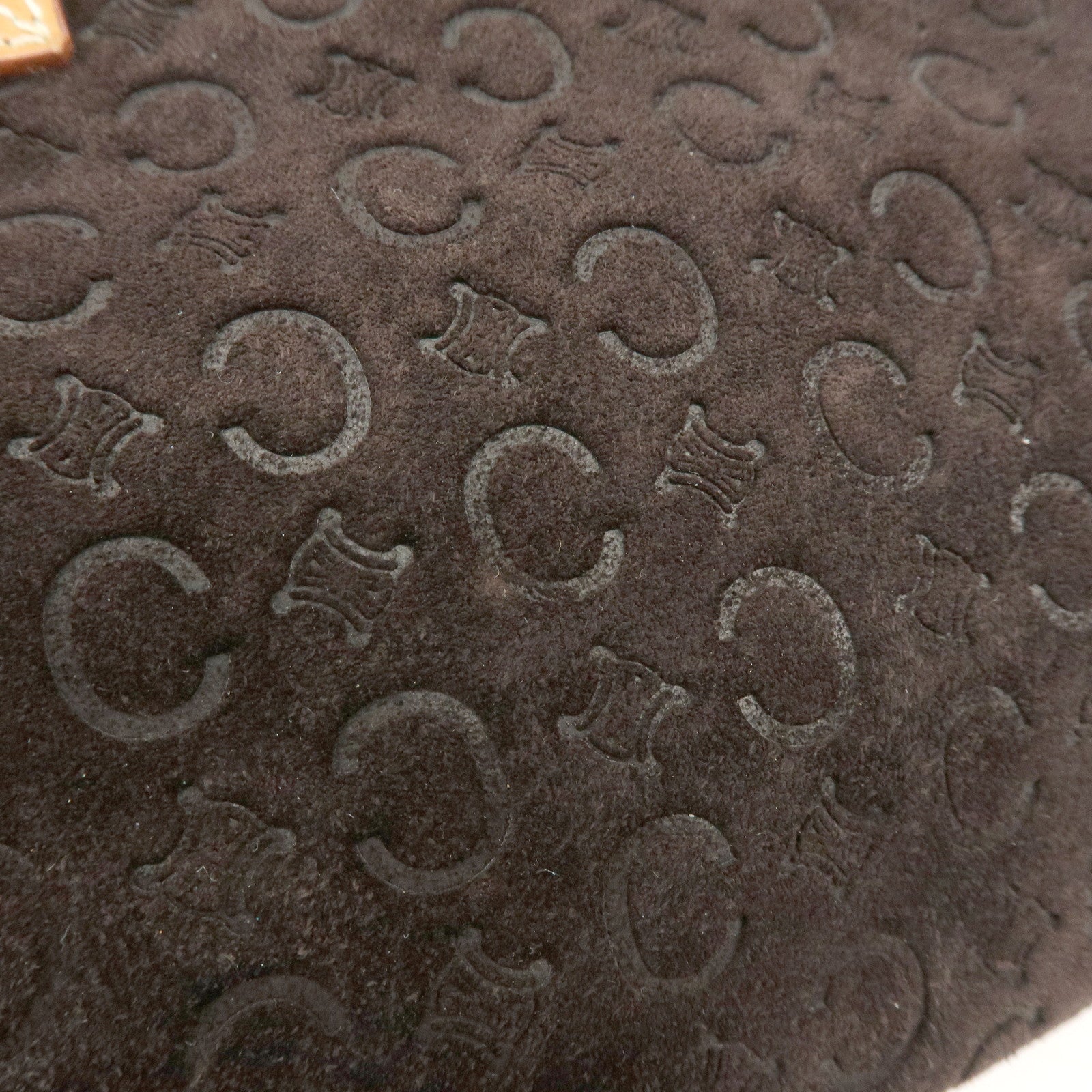 CELINE C Macadam Suede Leather Hand Bag Tote Bag Dark Brown