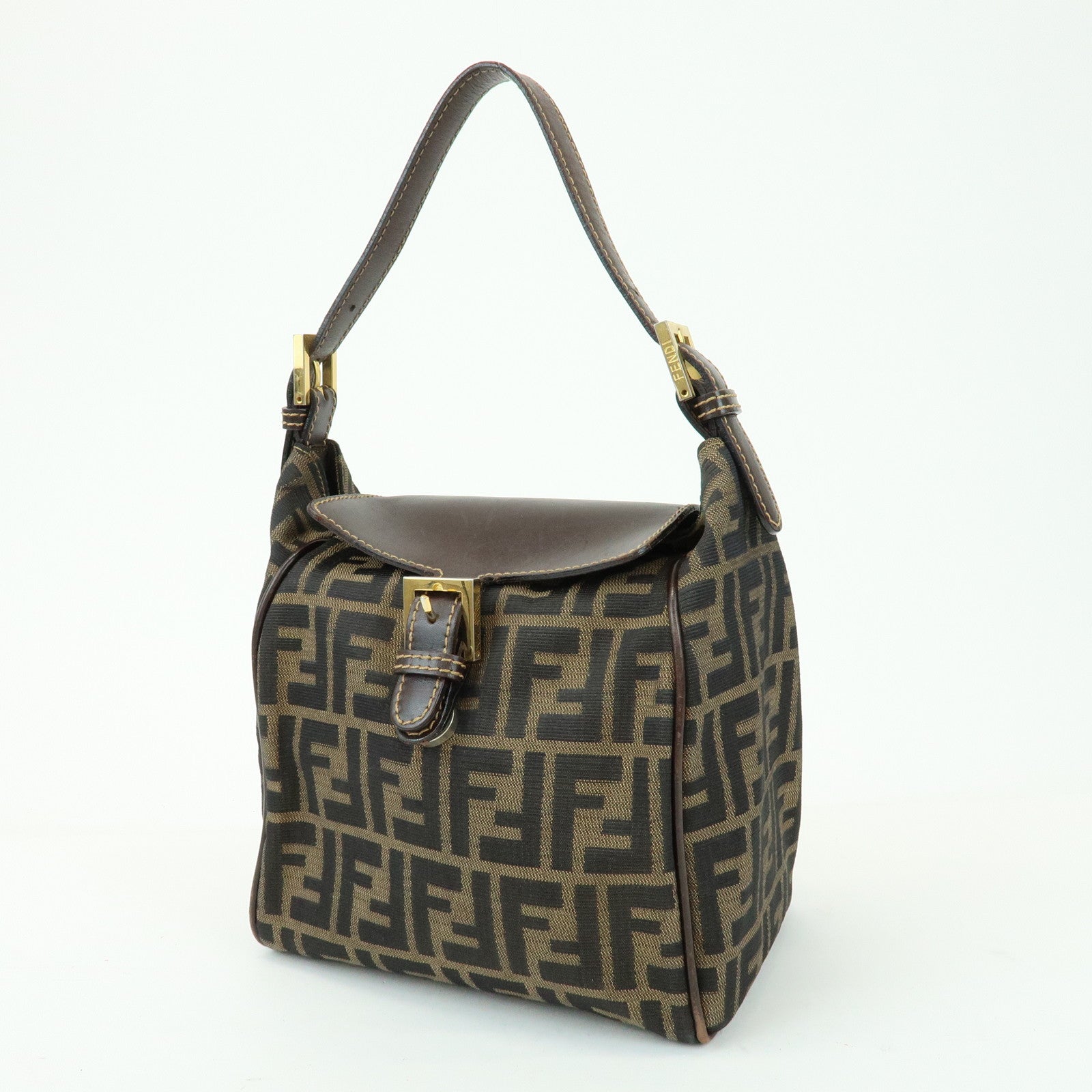 FENDI Zucca Canvas Leather Hand Bag Shoulder Bag Brown 15214