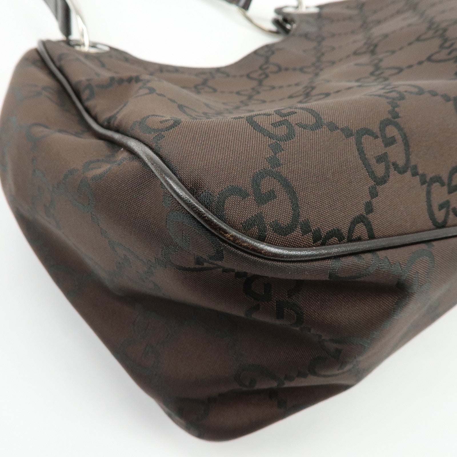 GUCCI GG Nylon Leather Shoulder Bag Hand Bag Dark Brown 257265