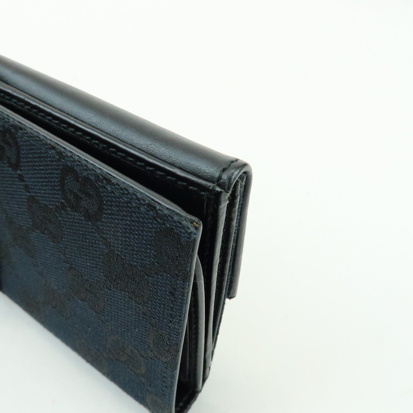 GUCCI Jackie GG Canvas Leather Bi-fold Long Wallet Black