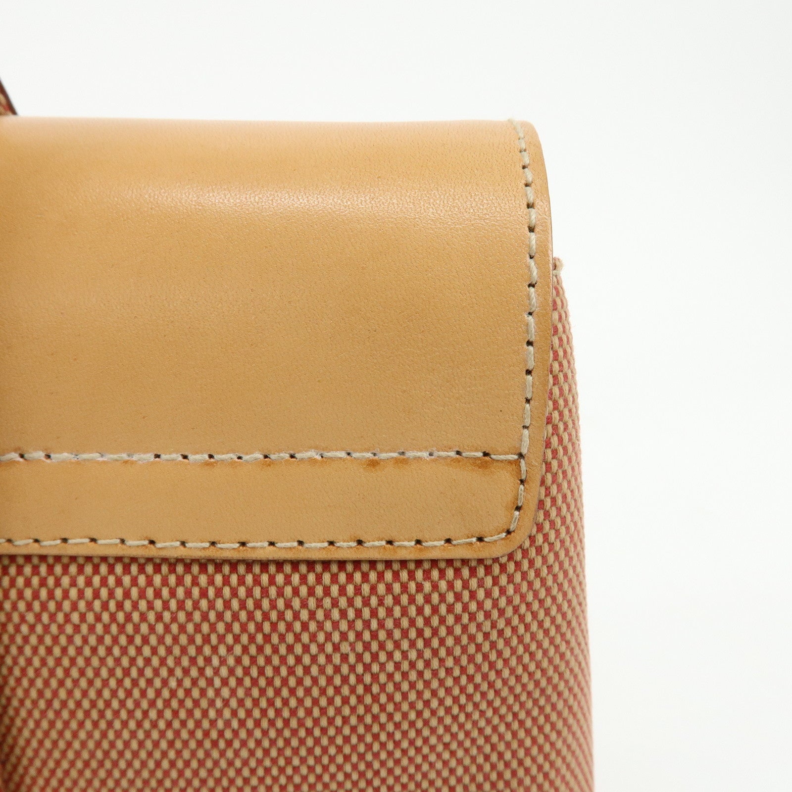 BVLGARI Canvas Leather Flap Shoulder Bag Hand Bag Beige Red