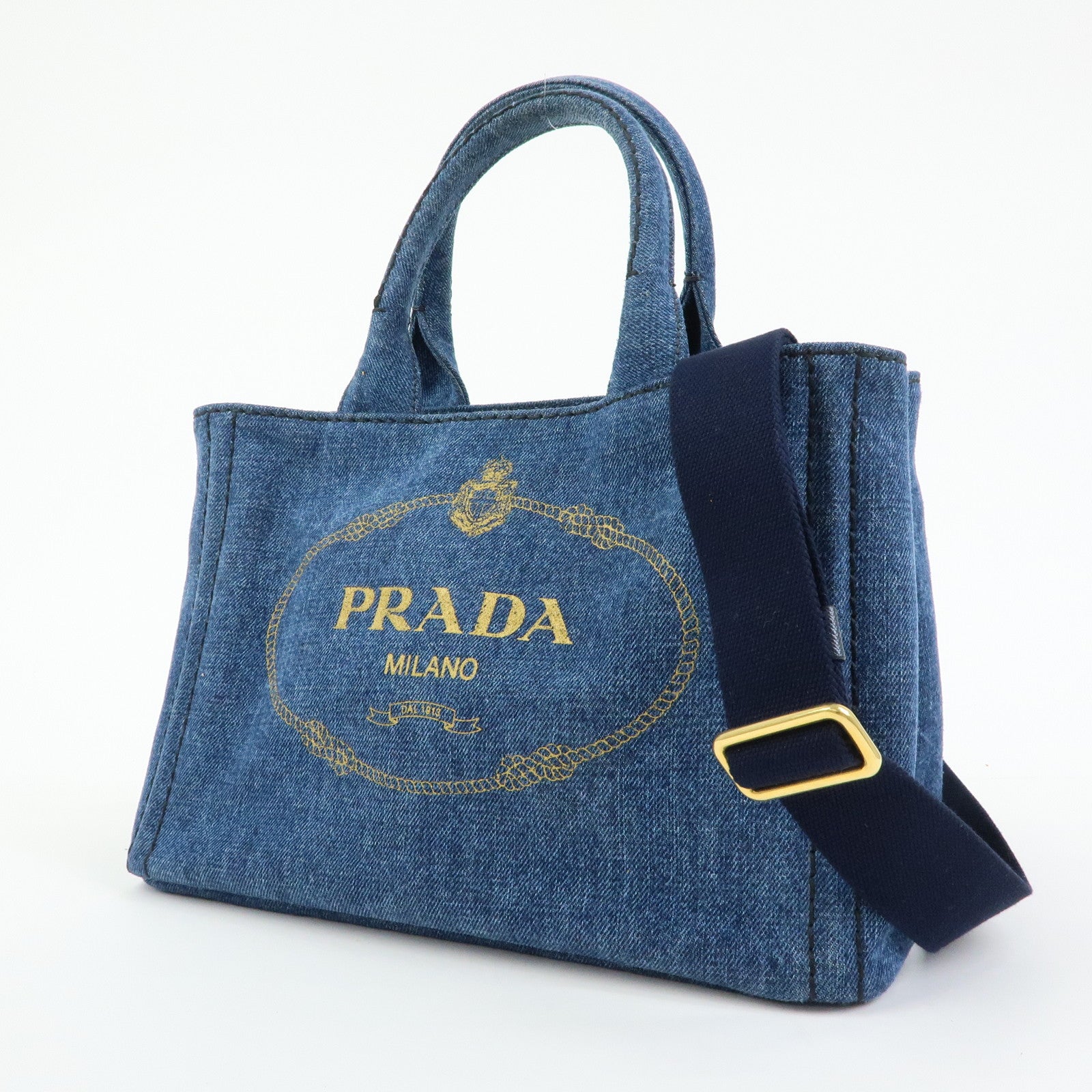 PRADA Triangle Logo Canapa Mini Denim 2Way Bag Hand Bag Blue 1BG439