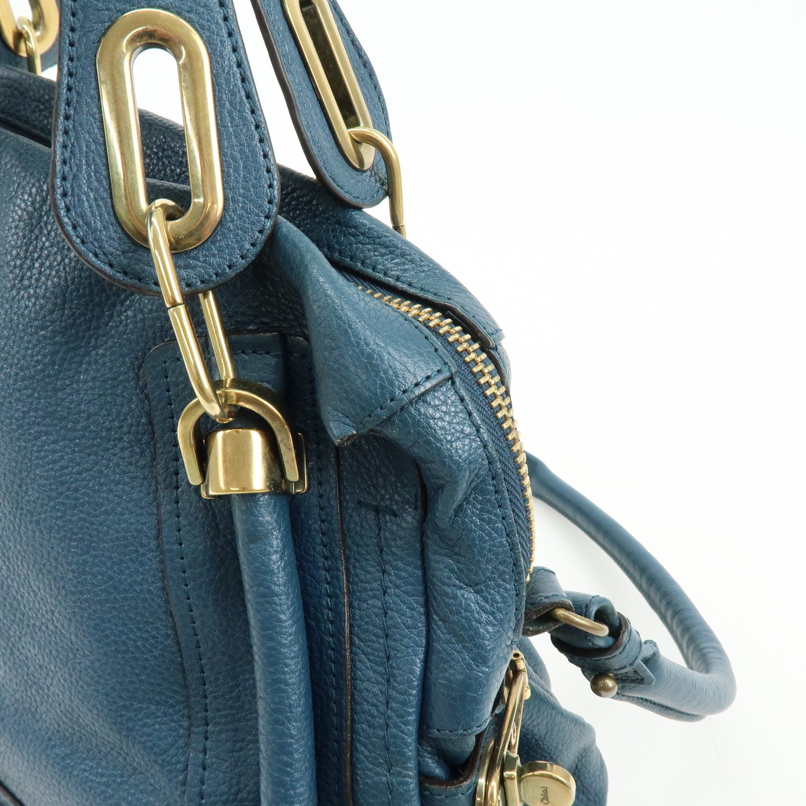 Chloe Paraty Leather 2Way Bag Hand Bag Shoulder Bag Blue