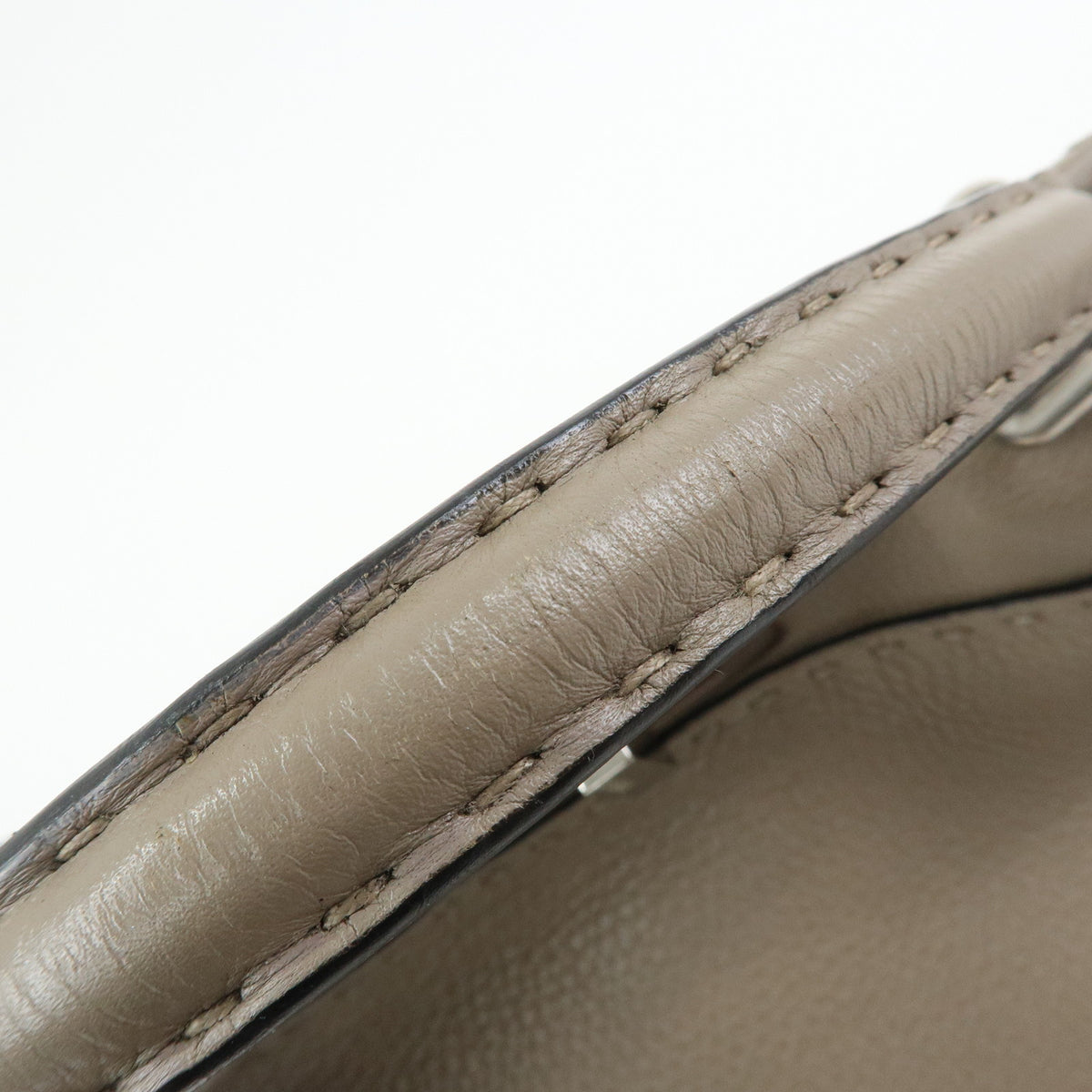 FENDI Peekaboo Medium Leather 2Way Bag Hand Shoulder Bag Greige 8BN290
