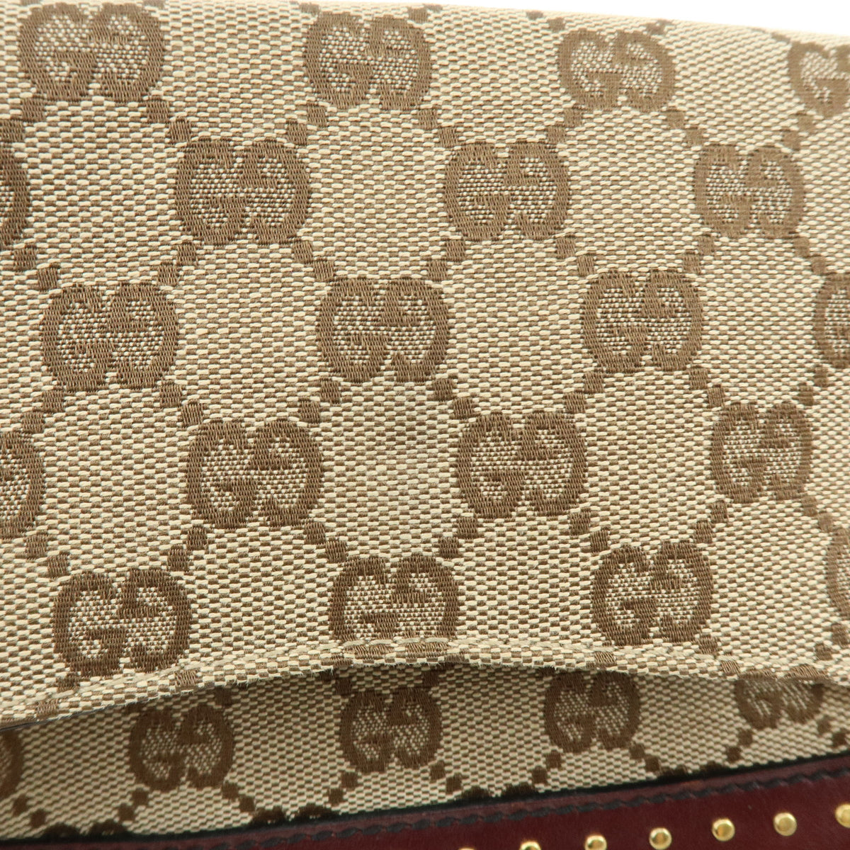 GUCCI Horsebit GG Canvas Leather Chain Hand Bag Brown Bordeaux 119186