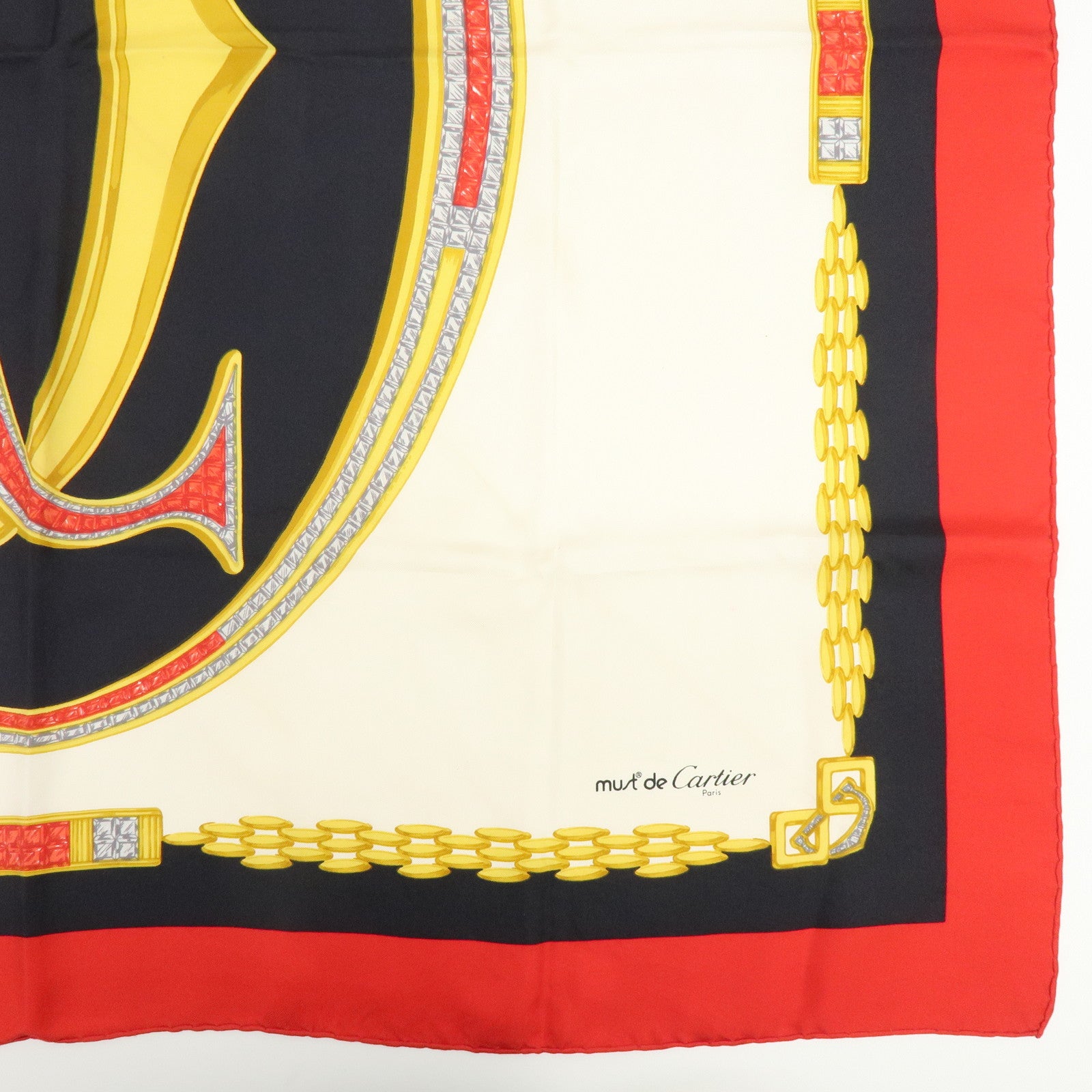 Cartier Lot of 2 Silk 100% Scarf Classic Chain Leopard Yellow Red White