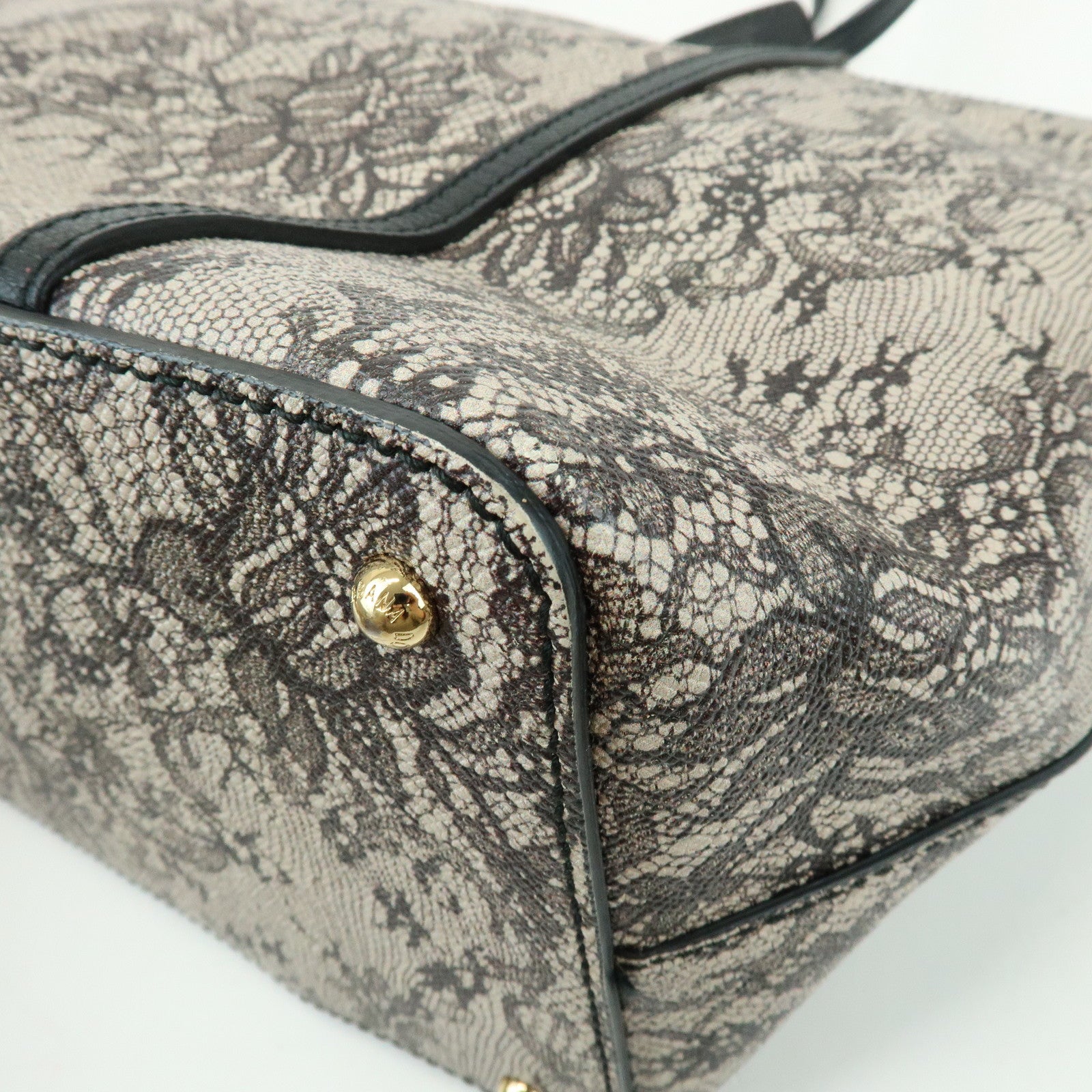 Dolce & Gabbana PVC Leather Tote Bag Shoulder Bag Lace Print Ivory
