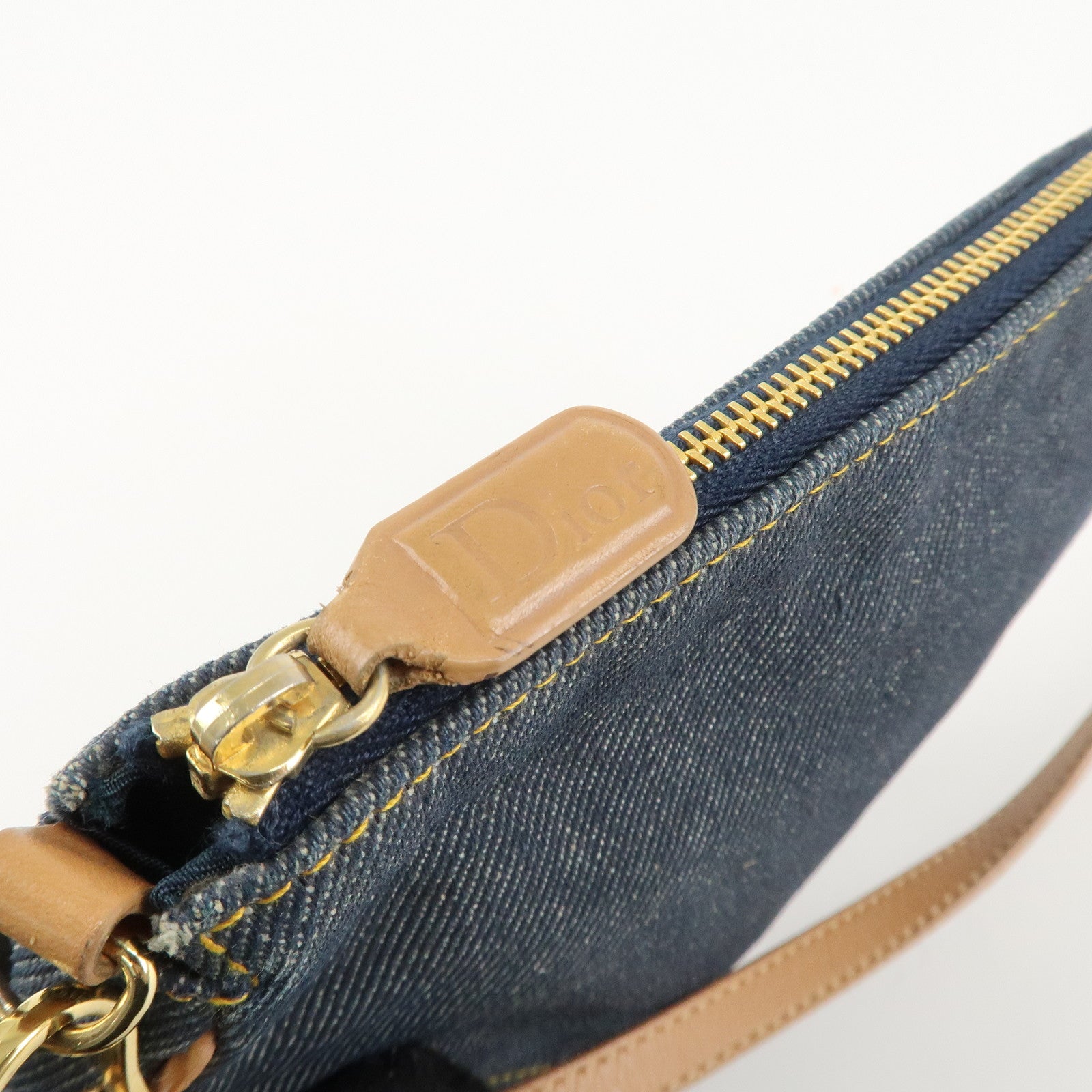 Christian Dior Saddle Pouch Denim Leather Hand Bag Shoulder Bag Indigo Used