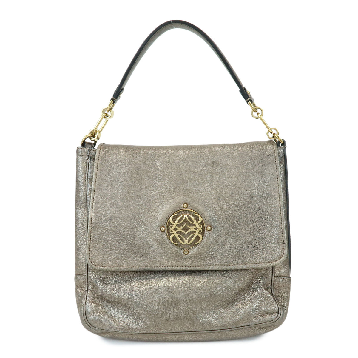 LOEWE Mya Anagram Leather Shoulder Bag Hand Bag Silver Gray