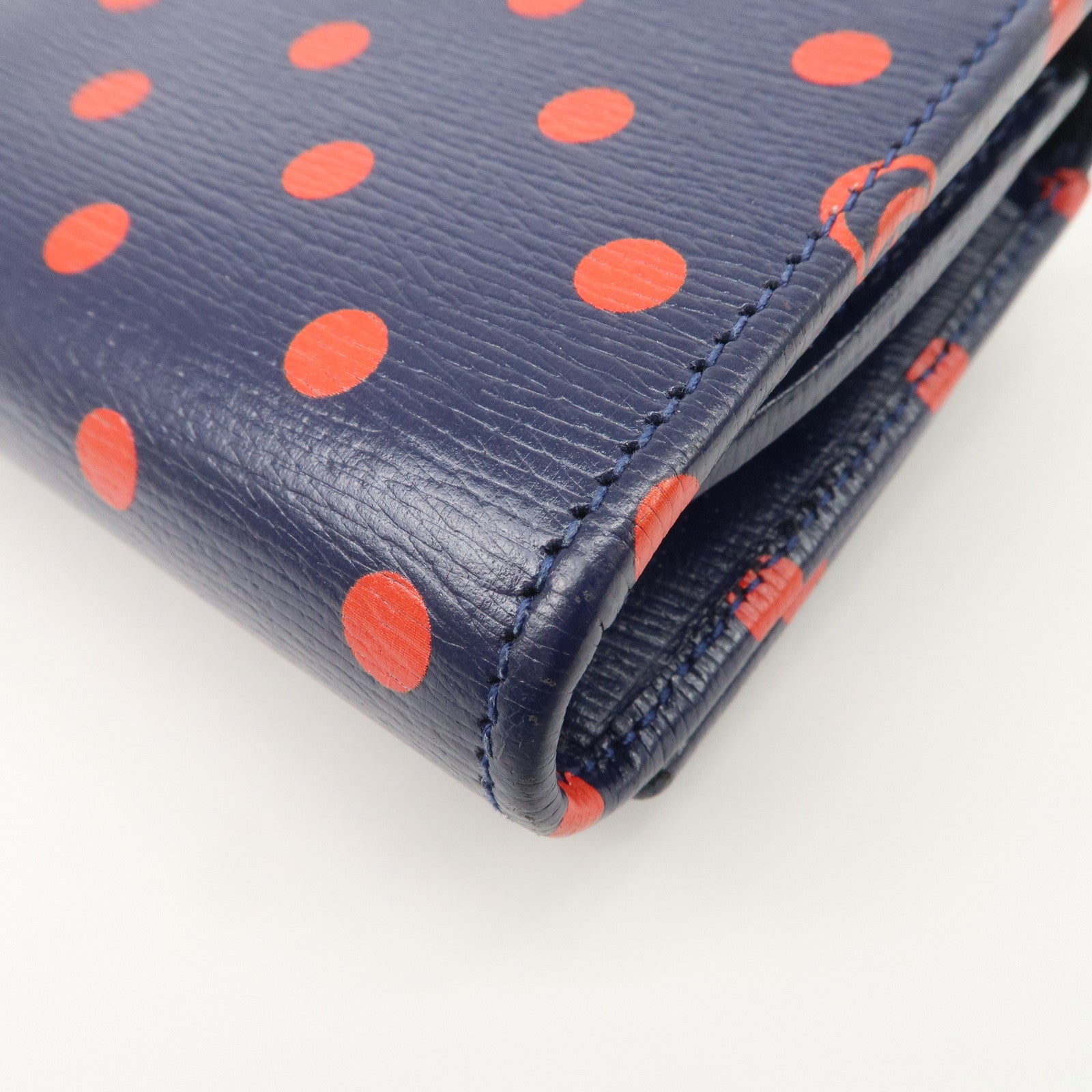 GUCCI Horsebit Dots Pattern Leather Bi-fold Wallet Navy Red 621891 Used