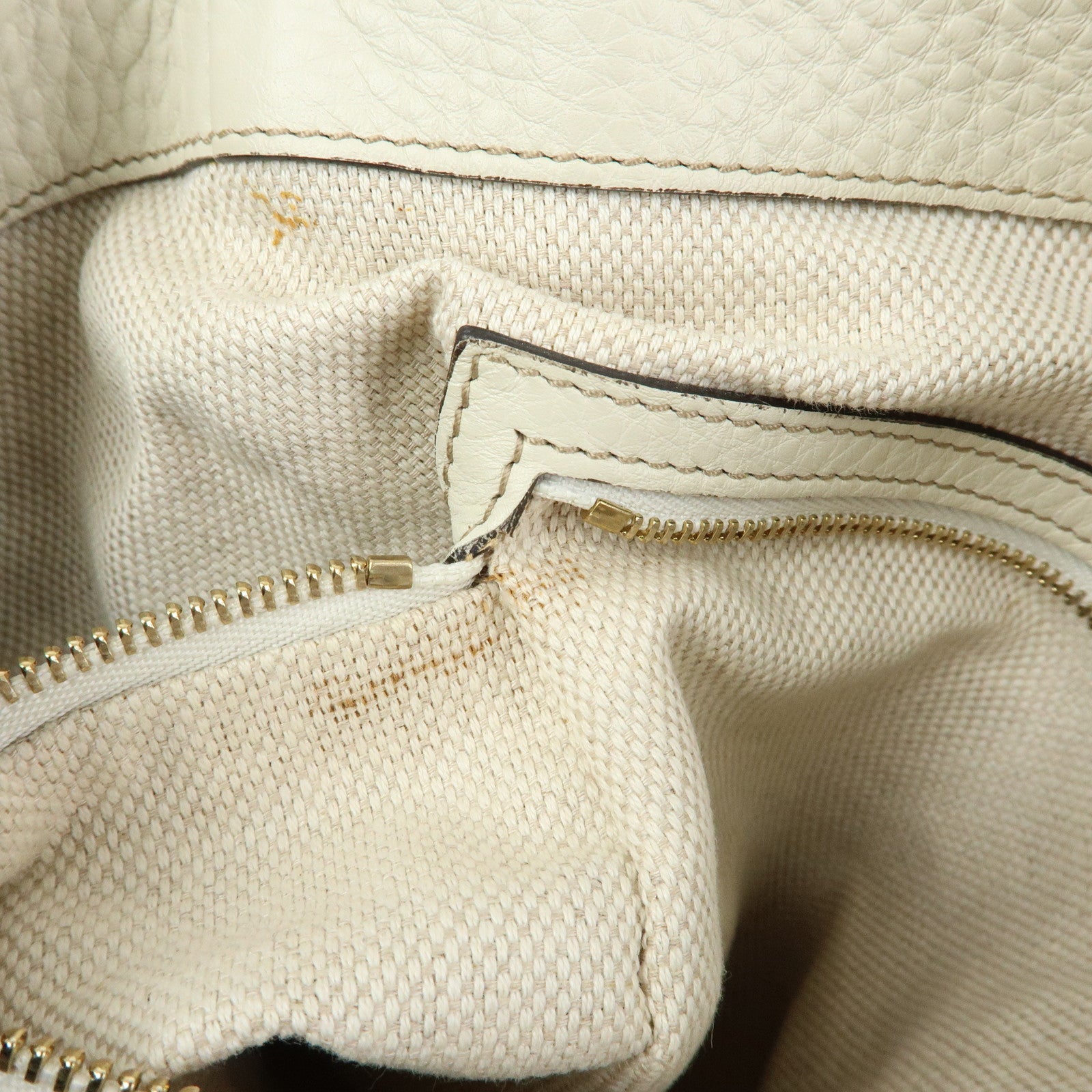 GUCCI SOHO Interlocking G Calf Leather Tote Shoulder Bag Ivory 282309