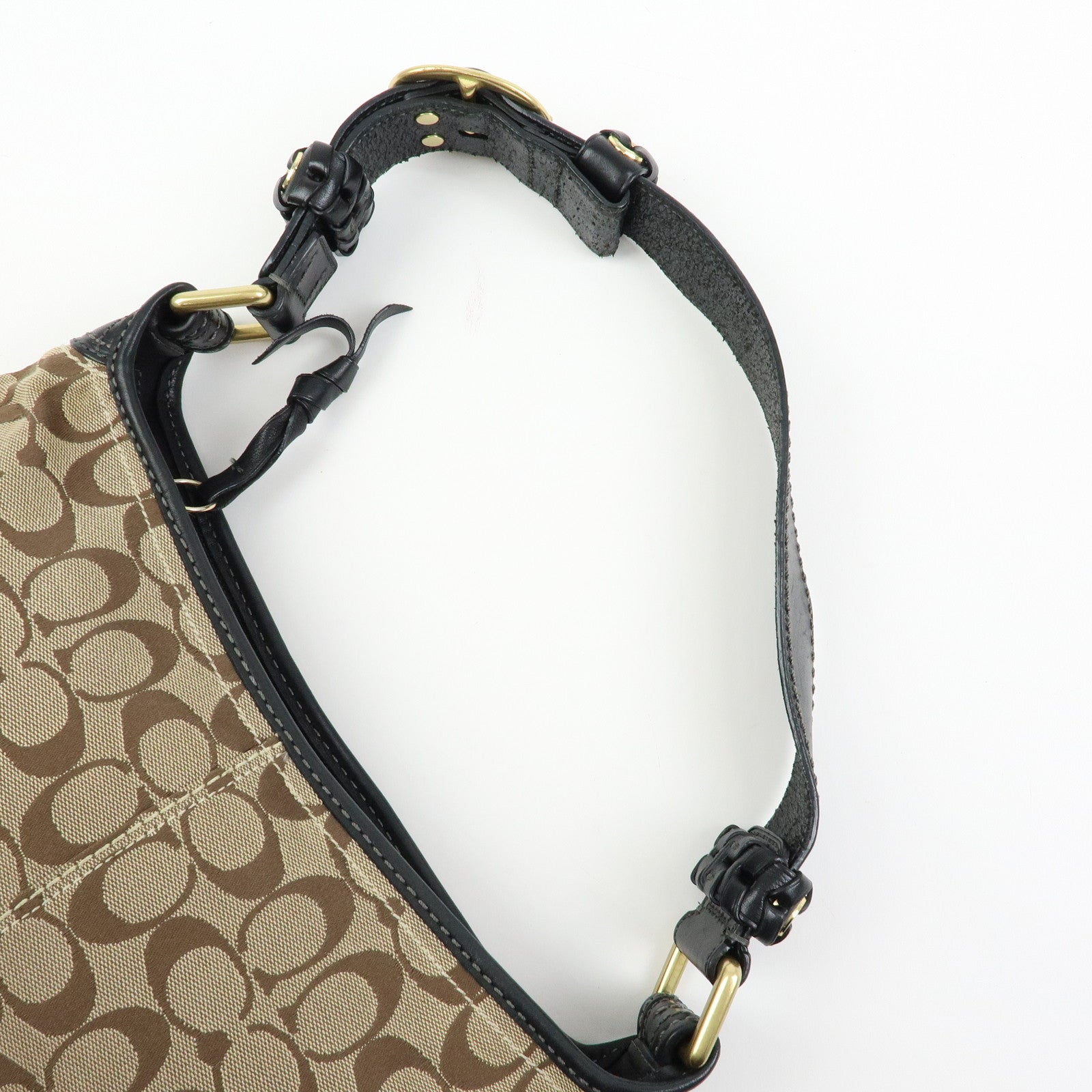 COACH Singnature Canvas Leather Shoulder Bag Hand Bag Beige Black Brown