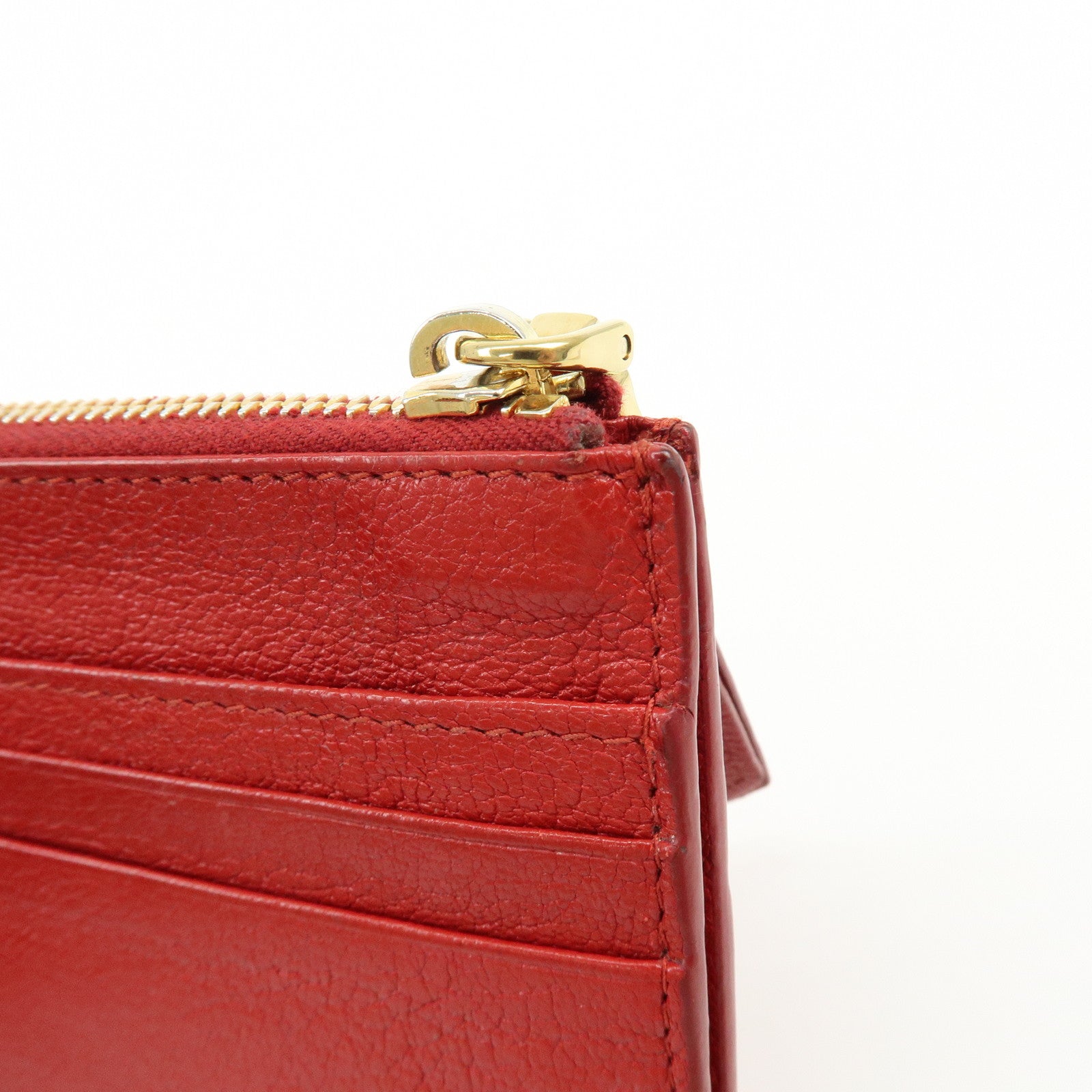 MIU MIU Madras Leather Slim Card Holder Fragment Coin Case Red 5MC446