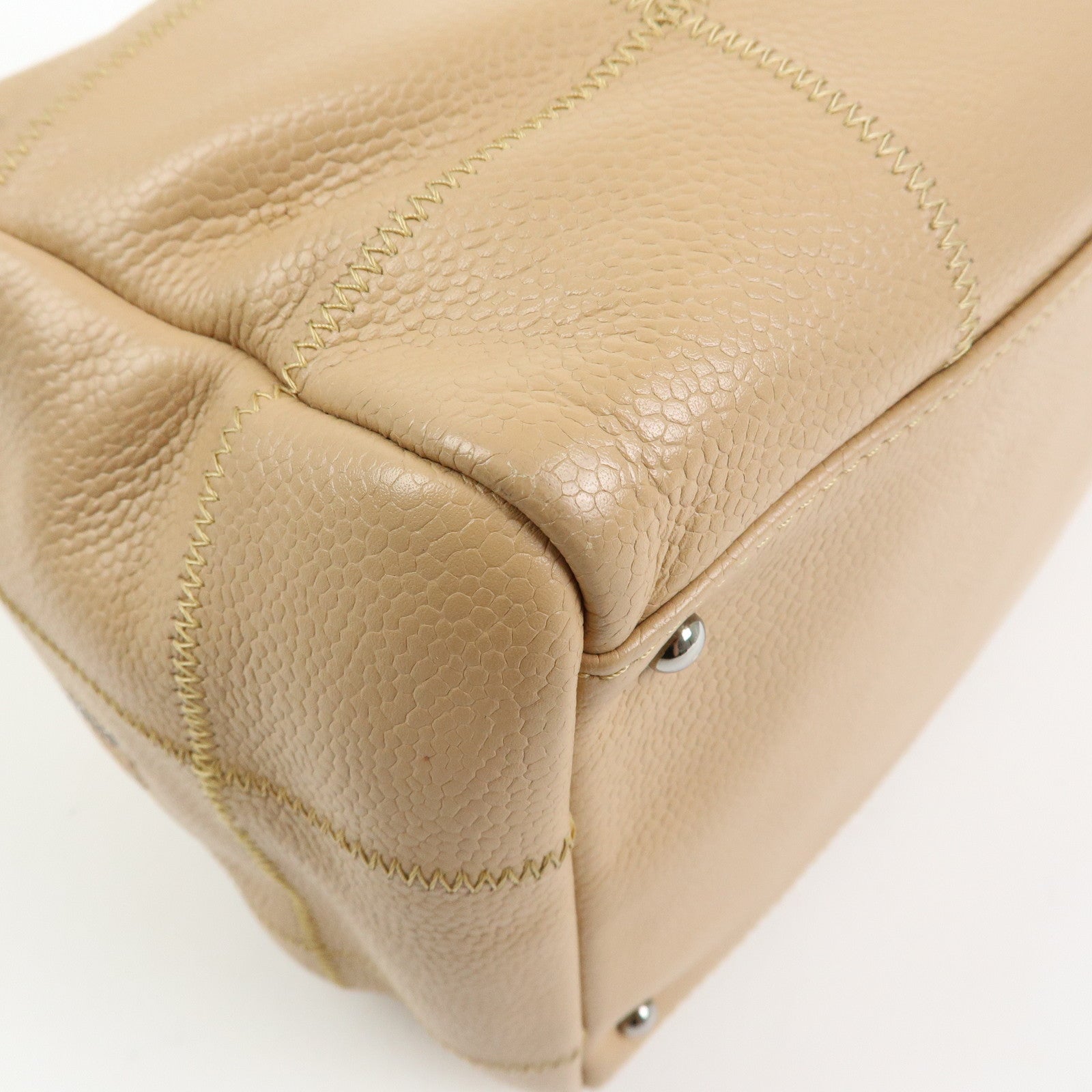 CHANEL Chocolate Bar Caviarskin Shoulder Bag Hand Bag Beige A26135